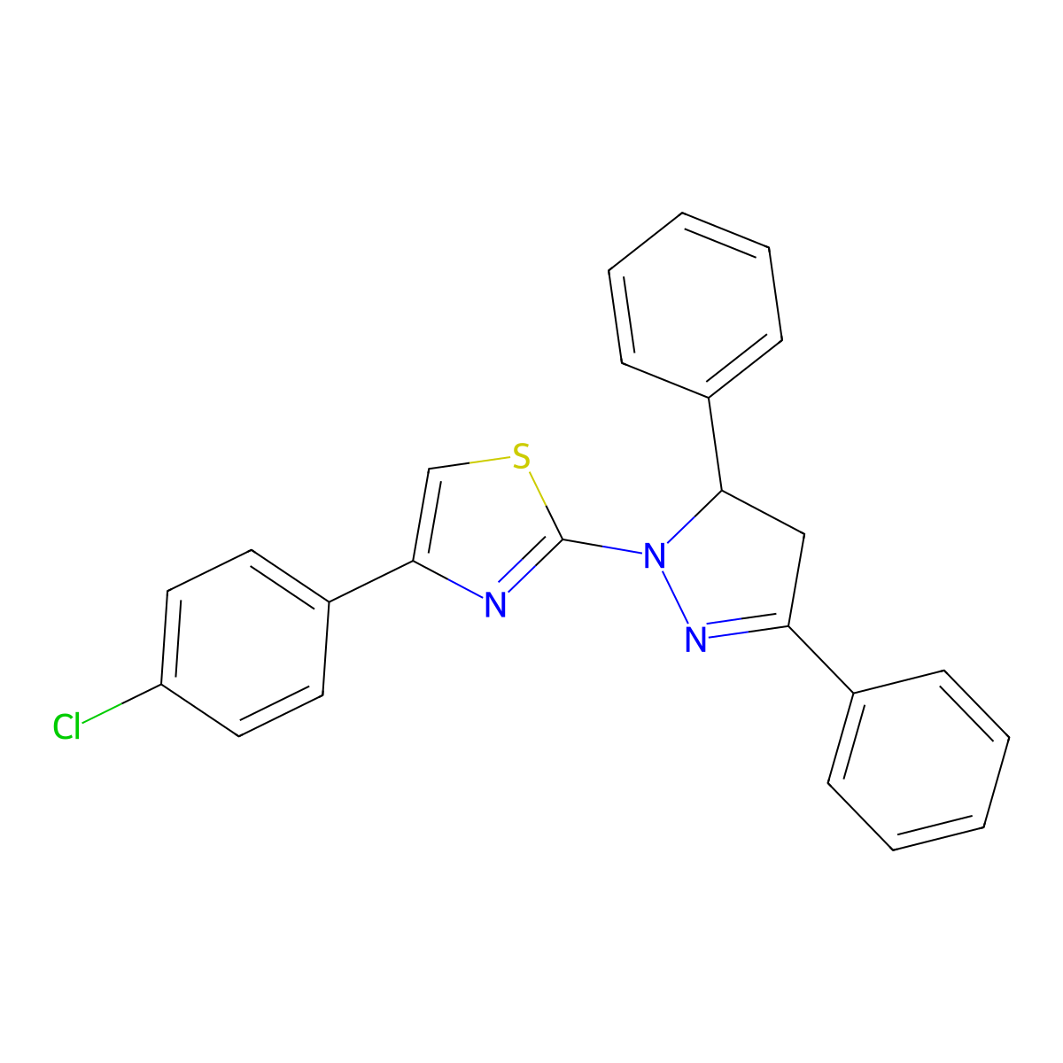 4-(4-Chlorophenyl)-2-(3,5-diphenyl-3,4-dihydropyrazol-2-yl)-1,3-thiazole molecular structure, CAS 340801-46-9