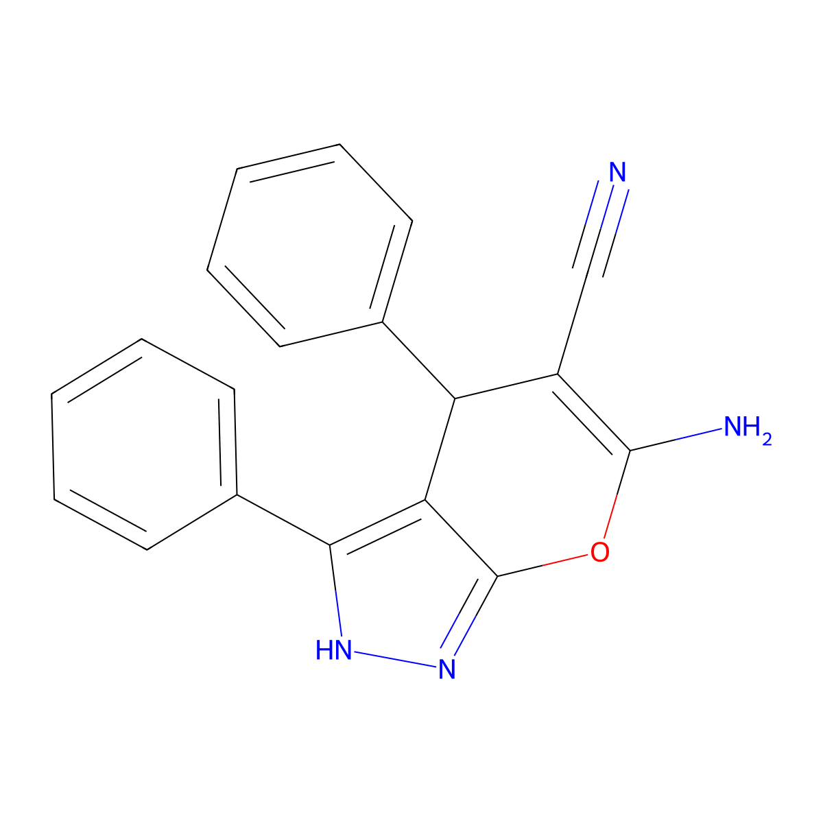 6-amino-3,4-diphenyl-1H,4H-pyrano[2,3-c]pyrazole-5-carbonitrile molecular structure, CAS 340807-19-4