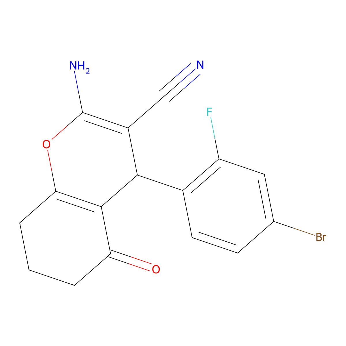 2-amino-4-(4-bromo-2-fluorophenyl)-5-oxo-5,6,7,8-tetrahydro-4H-chromene-3-carbonitrile molecular structure, CAS 340807-30-9