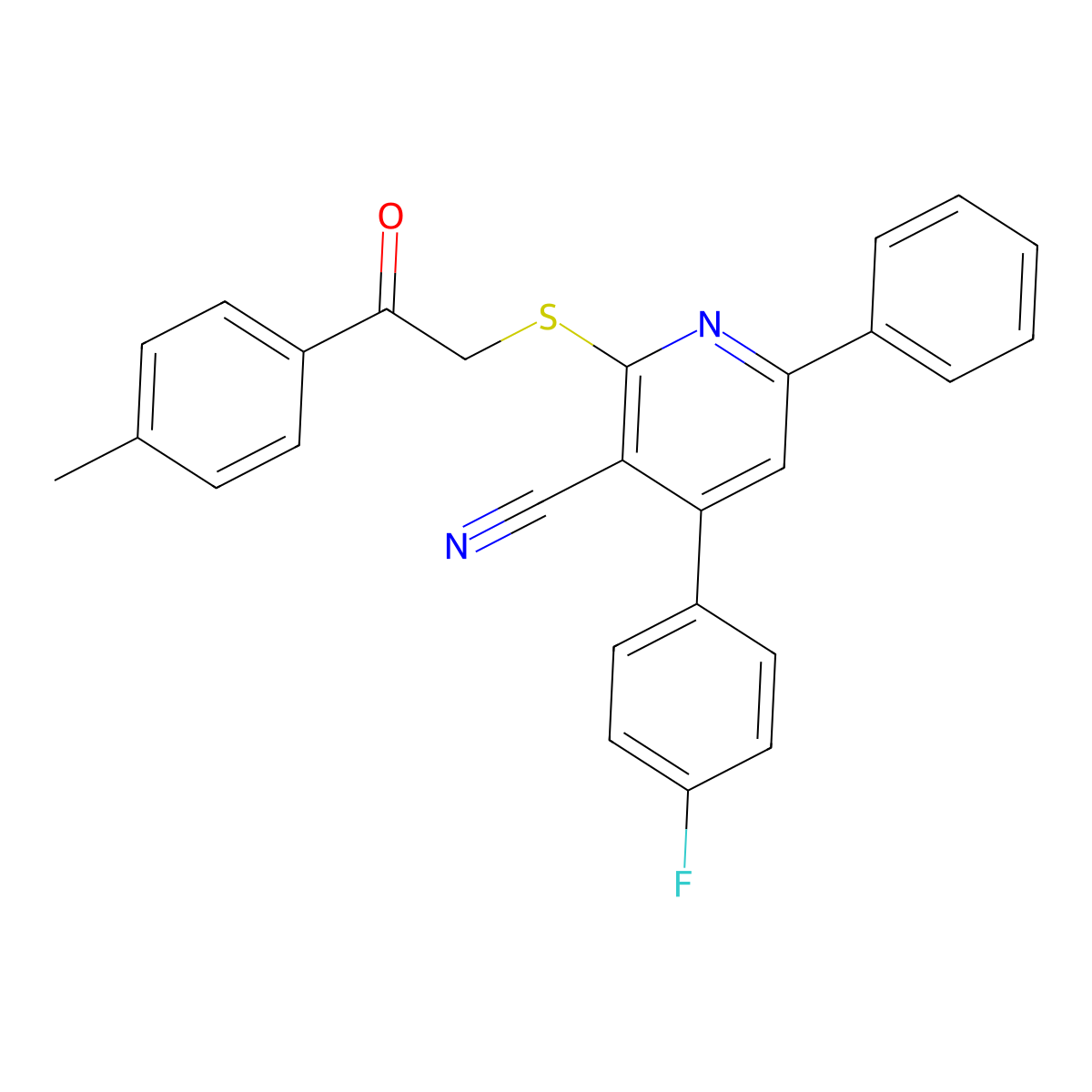 4-(4-Fluorophenyl)-2-[2-(4-methylphenyl)-2-oxoethyl]sulfanyl-6-phenylpyridine-3-carbonitrile molecular structure, CAS 340807-41-2