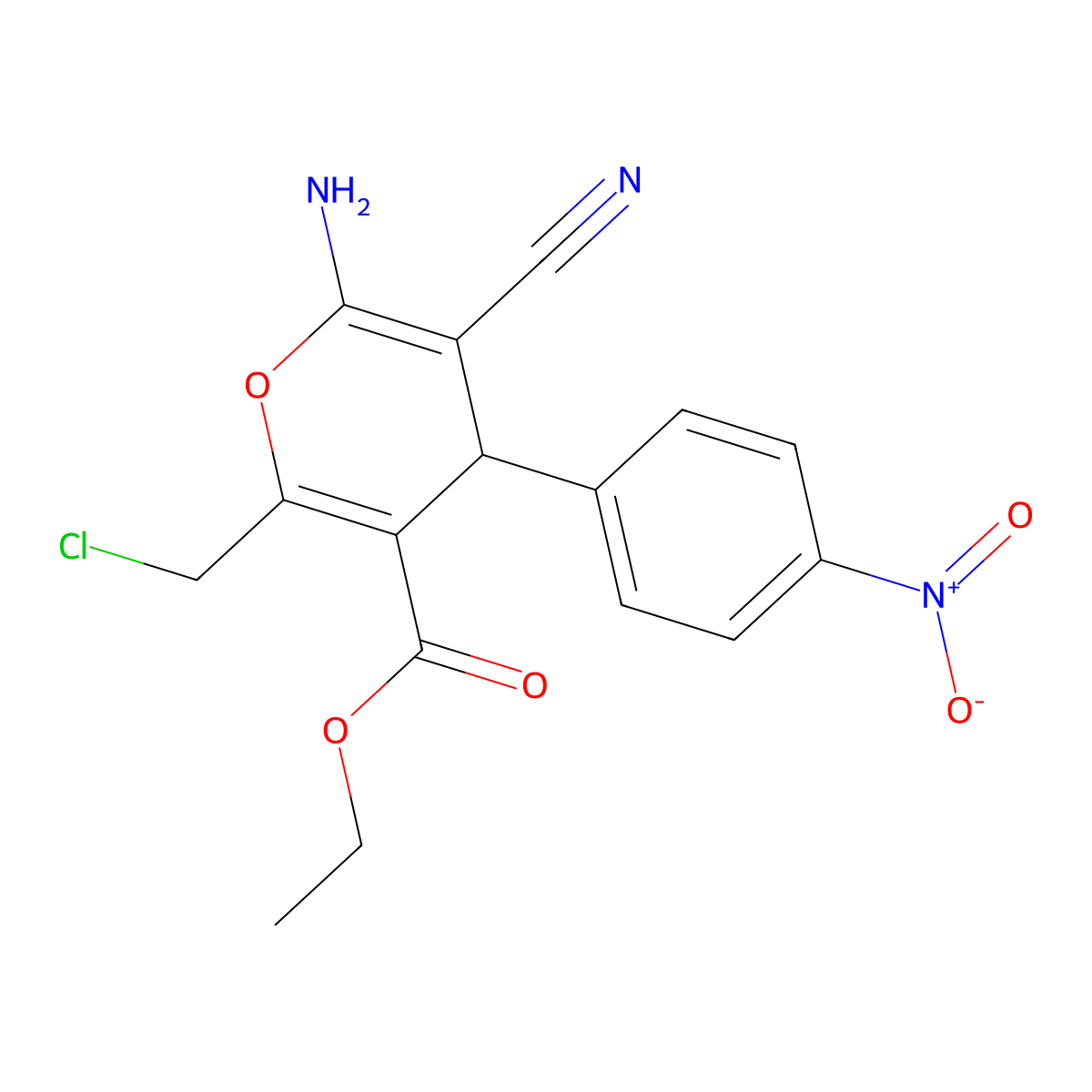 ethyl 6-amino-2-(chloromethyl)-5-cyano-4-(4-nitrophenyl)-4H-pyran-3-carboxylate molecular structure, CAS 340807-46-7