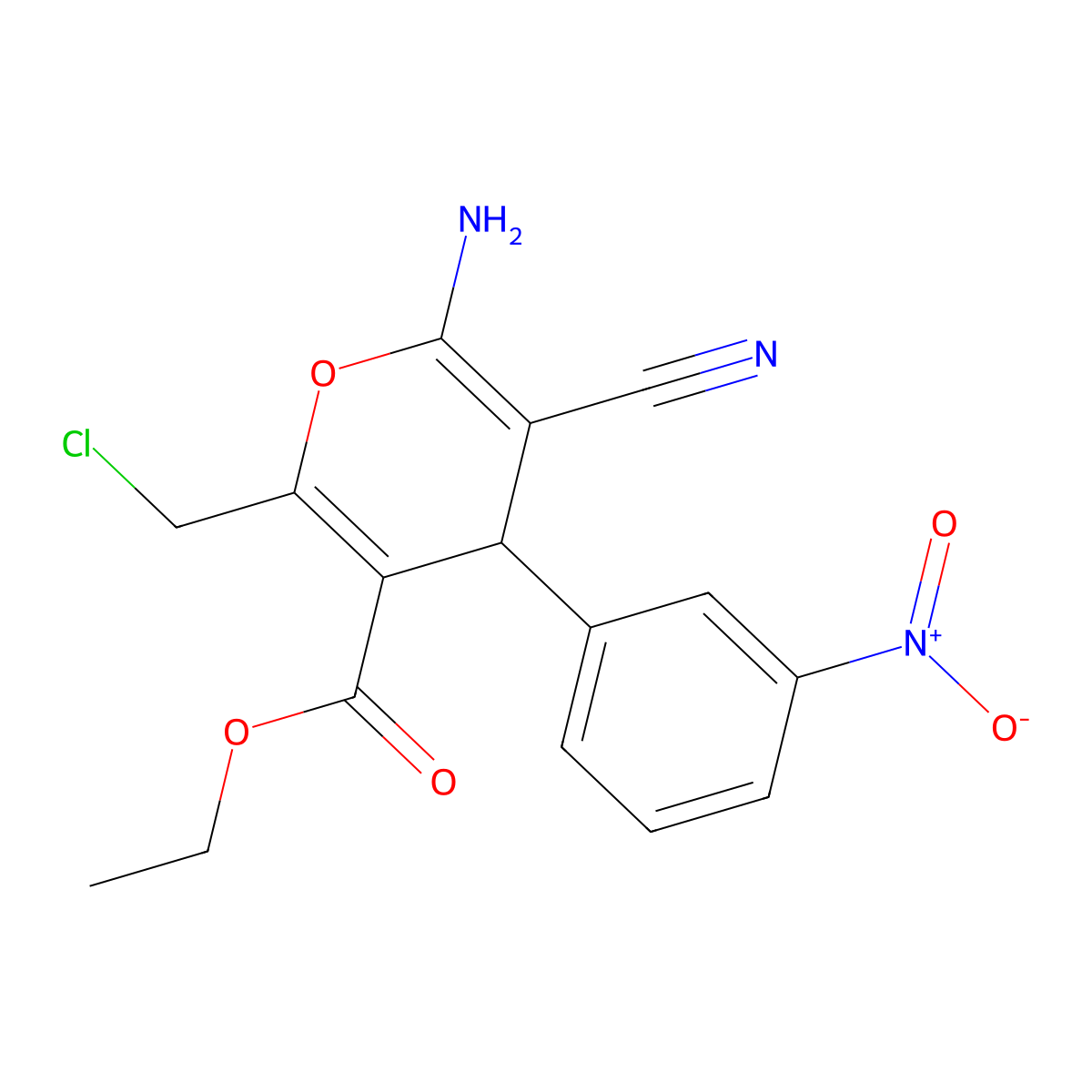ethyl 6-amino-2-(chloromethyl)-5-cyano-4-(3-nitrophenyl)-4H-pyran-3-carboxylate molecular structure, CAS 340807-65-0