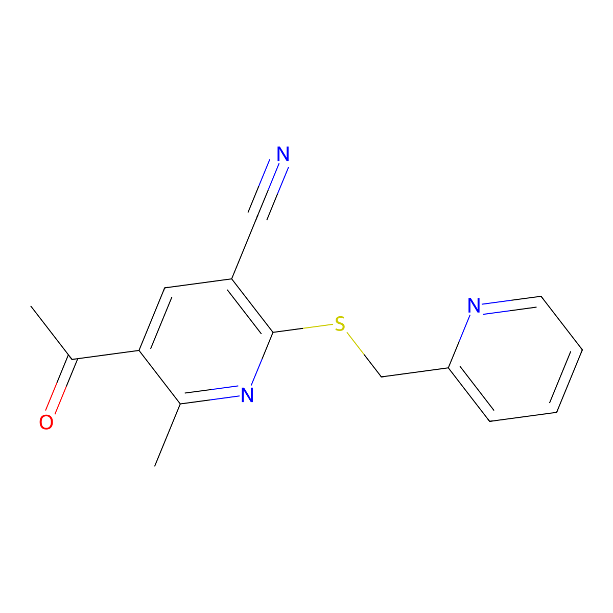 5-Acetyl-6-methyl-2-(pyridin-2-ylmethylsulfanyl)pyridine-3-carbonitrile molecular structure, CAS 340807-84-3