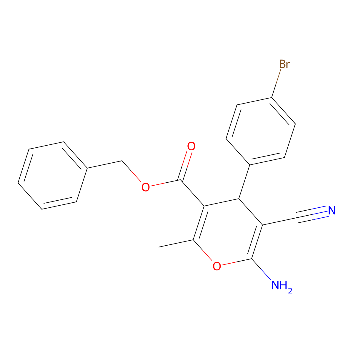 benzyl 6-amino-4-(4-bromophenyl)-5-cyano-2-methyl-4H-pyran-3-carboxylate molecular structure, CAS 340807-94-5