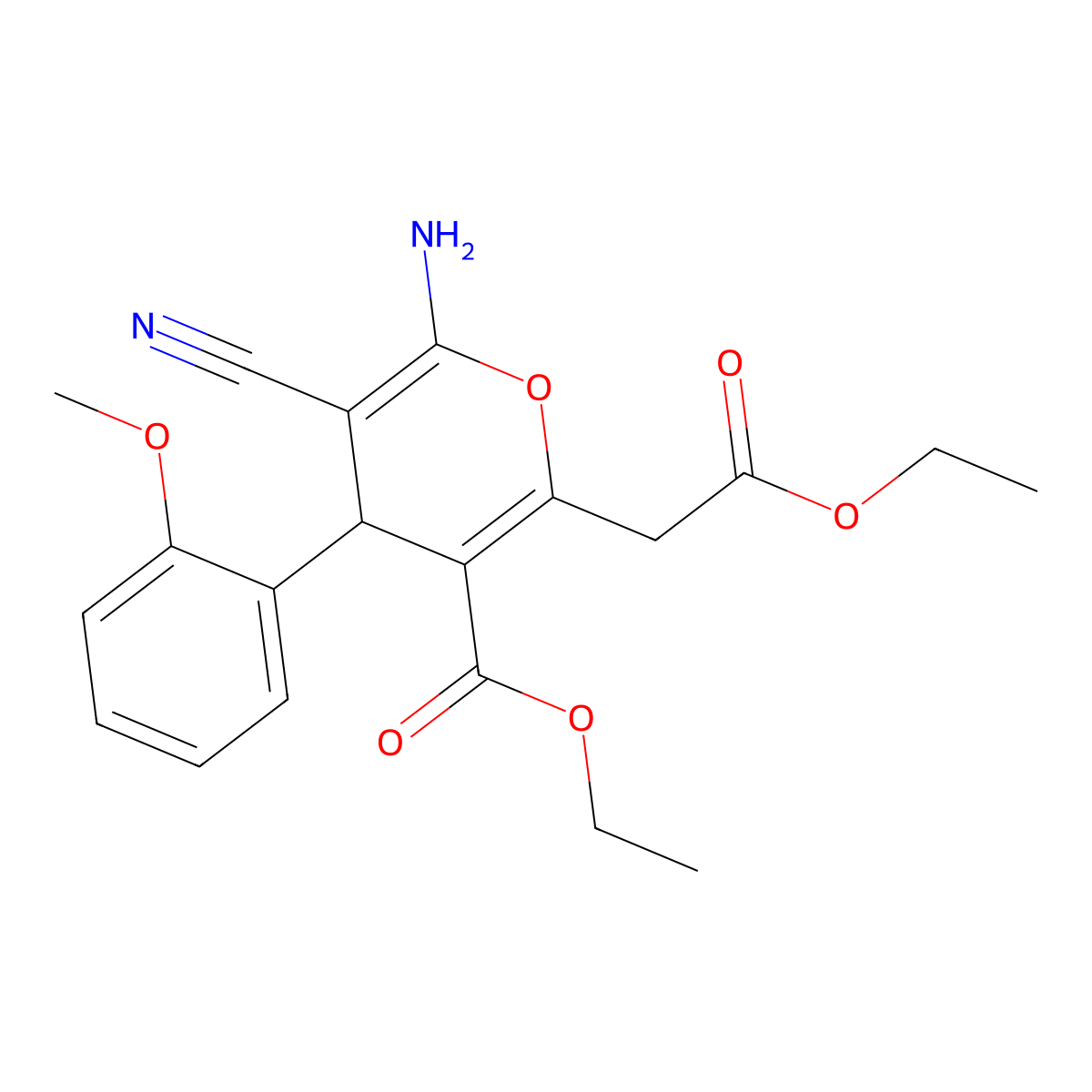 ethyl 6-amino-5-cyano-2-(2-ethoxy-2-oxoethyl)-4-(2-methoxyphenyl)-4H-pyran-3-carboxylate molecular structure, CAS 340808-00-6