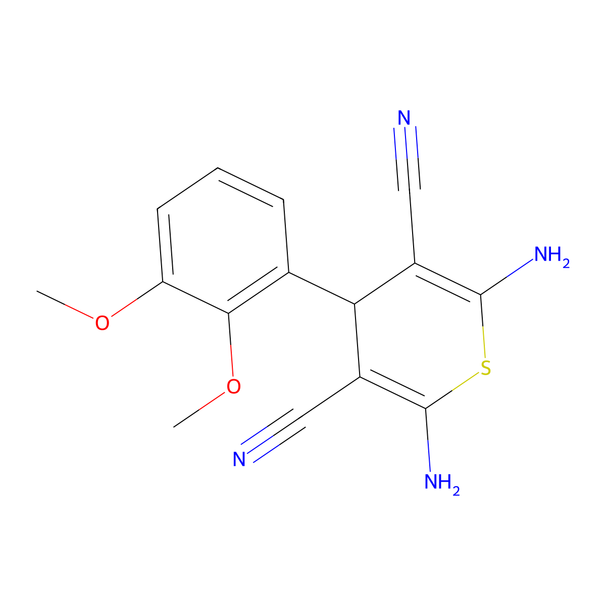 2,6-diamino-4-(2,3-dimethoxyphenyl)-4H-thiopyran-3,5-dicarbonitrile molecular structure, CAS 340808-04-0