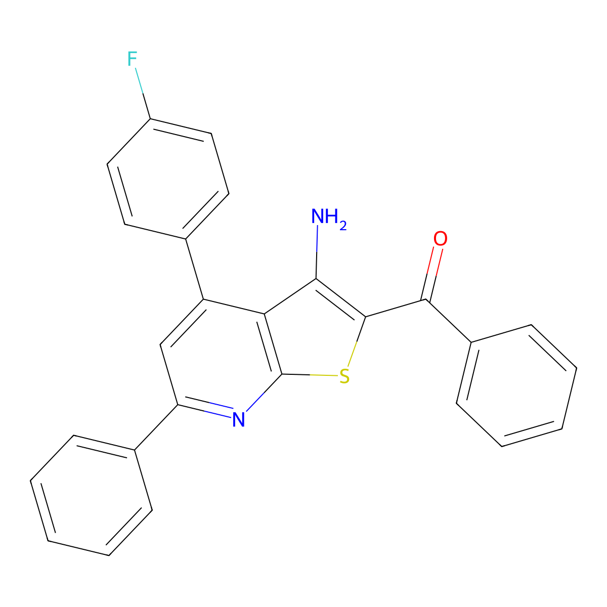 [3-Amino-4-(4-fluorophenyl)-6-phenylthieno[2,3-b]pyridin-2-yl]-phenylmethanone molecular structure, CAS 340808-10-8