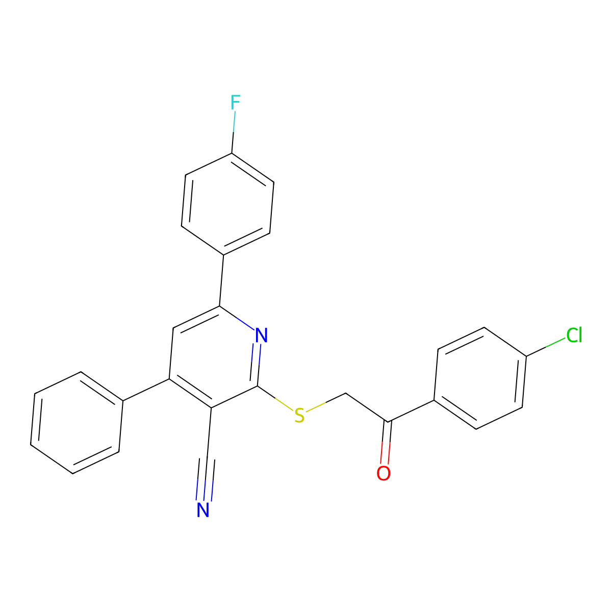 2-[2-(4-Chlorophenyl)-2-oxoethyl]sulfanyl-6-(4-fluorophenyl)-4-phenylpyridine-3-carbonitrile molecular structure, CAS 340808-23-3