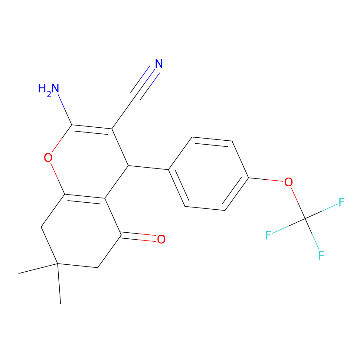 2-amino-7,7-dimethyl-5-oxo-4-[4-(trifluoromethoxy)phenyl]-6,8-dihydro-4H-chromene-3-carbonitrile molecular structure, CAS 340808-47-1