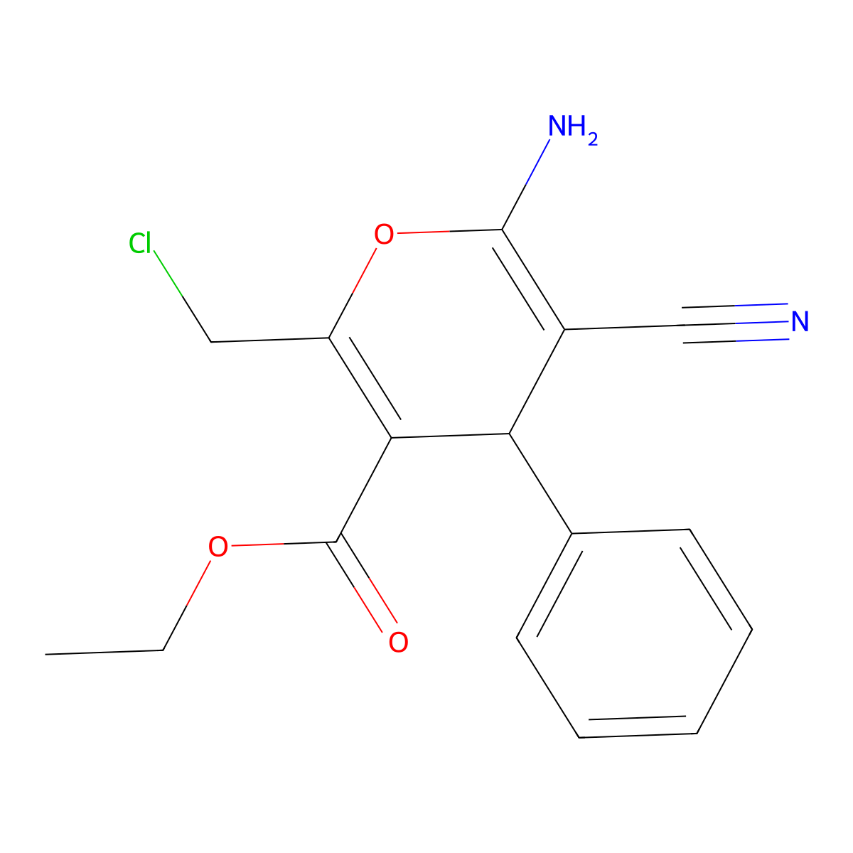 ethyl 6-amino-2-(chloromethyl)-5-cyano-4-phenyl-4H-pyran-3-carboxylate molecular structure, CAS 340808-52-8