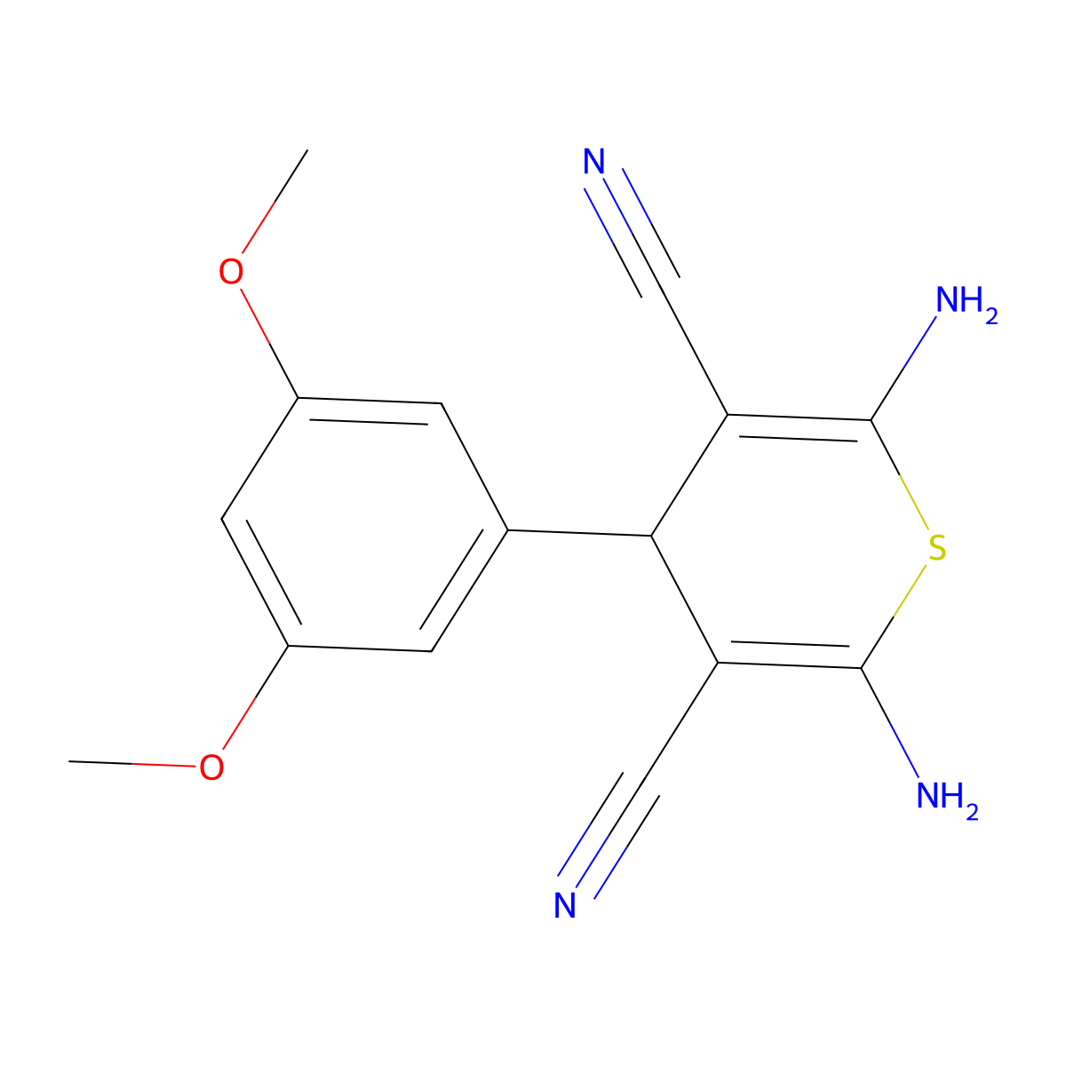 2,6-diamino-4-(3,5-dimethoxyphenyl)-4H-thiopyran-3,5-dicarbonitrile molecular structure, CAS 340808-56-2