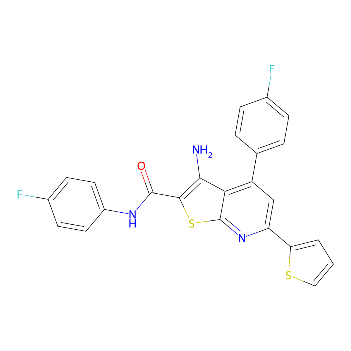 3-amino-N,4-bis(4-fluorophenyl)-6-(2-thienyl)thieno[2,3-b]pyridine-2-carboxamide molecular structure, CAS 340808-68-6