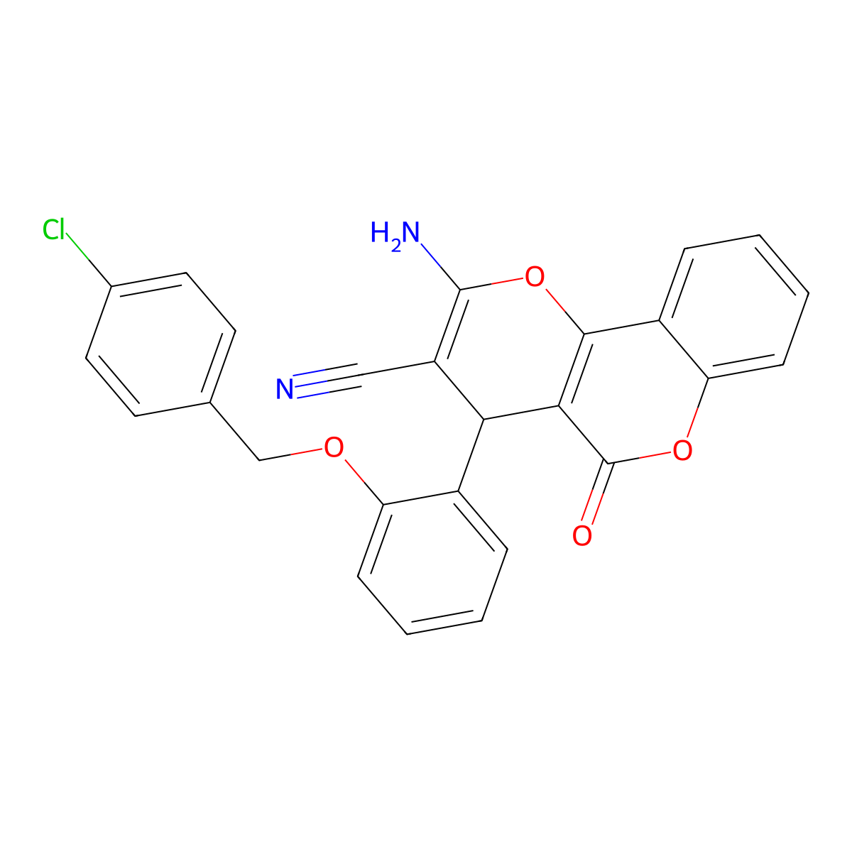 2-amino-4-{2-[(4-chlorobenzyl)oxy]phenyl}-5-oxo-4H,5H-pyrano[3,2-c]chromene-3-carbonitrile molecular structure, CAS 340808-69-7