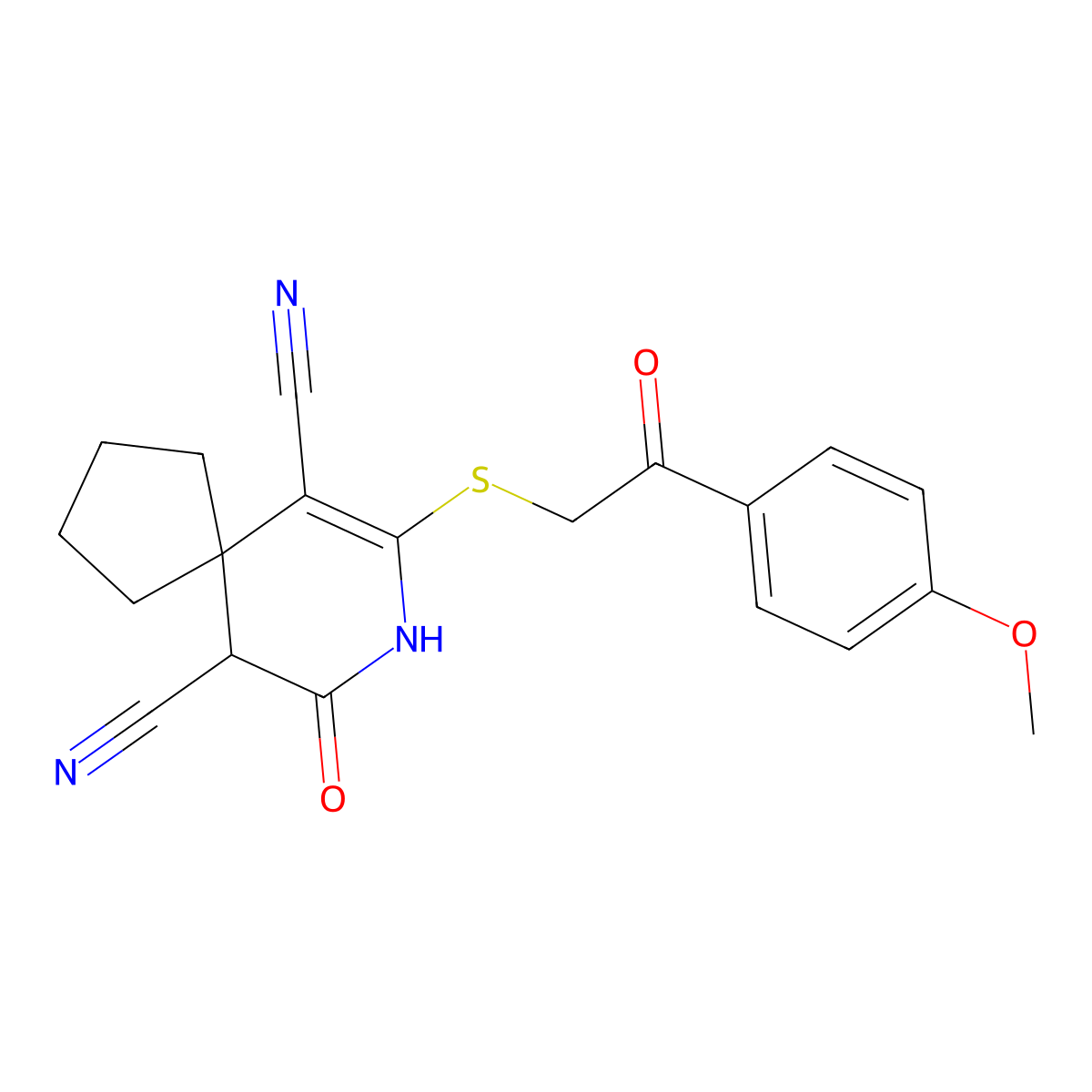 7-{[2-(4-Methoxyphenyl)-2-oxoethyl]sulfanyl}-9-oxo-8-azaspiro[4.5]dec-6-ene-6,10-dicarbonitrile molecular structure, CAS 340808-78-8
