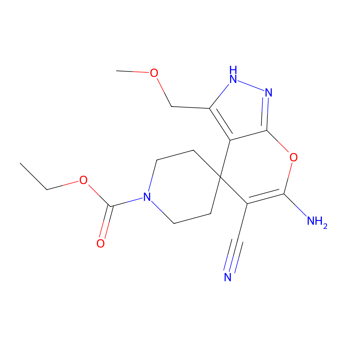 ethyl 6-amino-5-cyano-3-(methoxymethyl)spiro[2H-pyrano[2,3-c]pyrazole-4,4'-piperidine]-1'-carboxylate molecular structure, CAS 340808-79-9