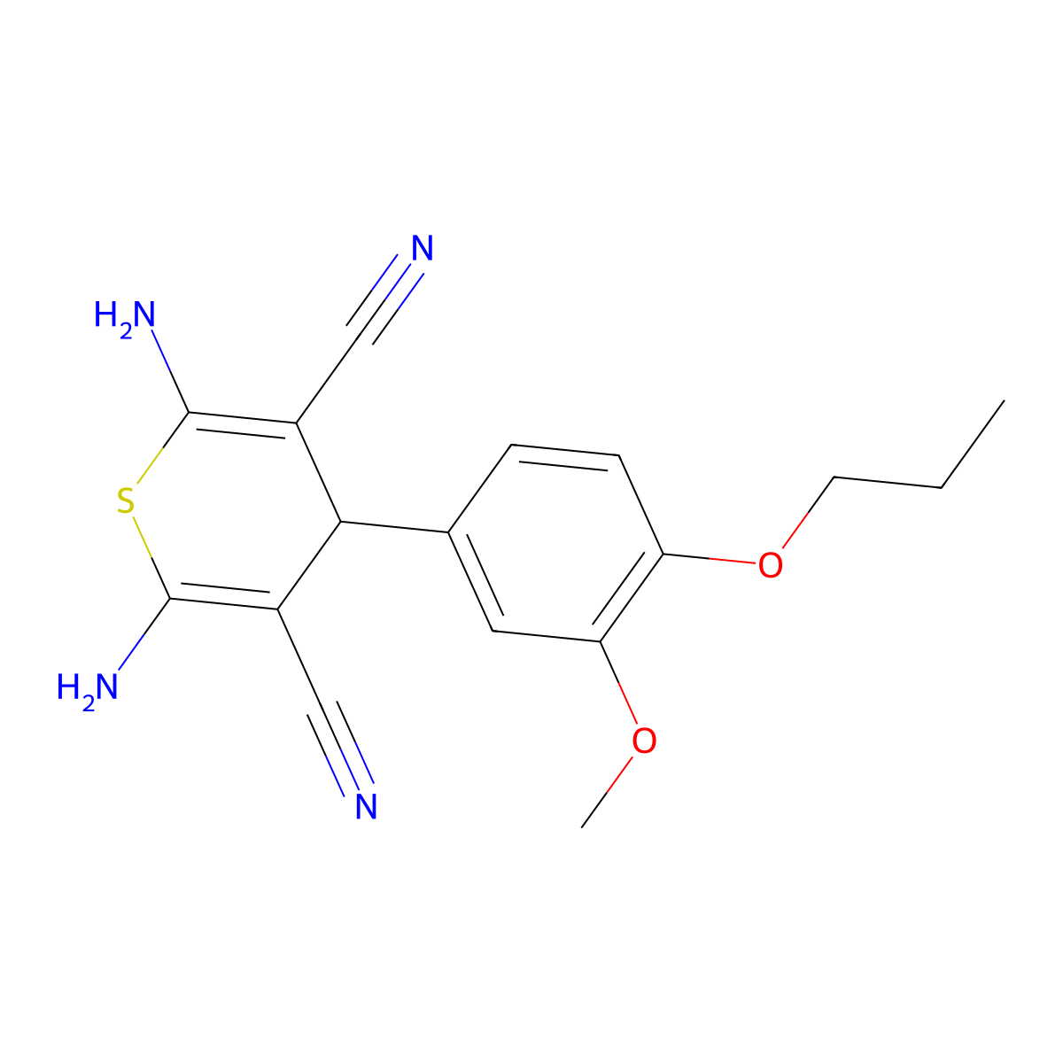 2,6-diamino-4-(3-methoxy-4-propoxyphenyl)-4H-thiopyran-3,5-dicarbonitrile molecular structure, CAS 340808-88-0
