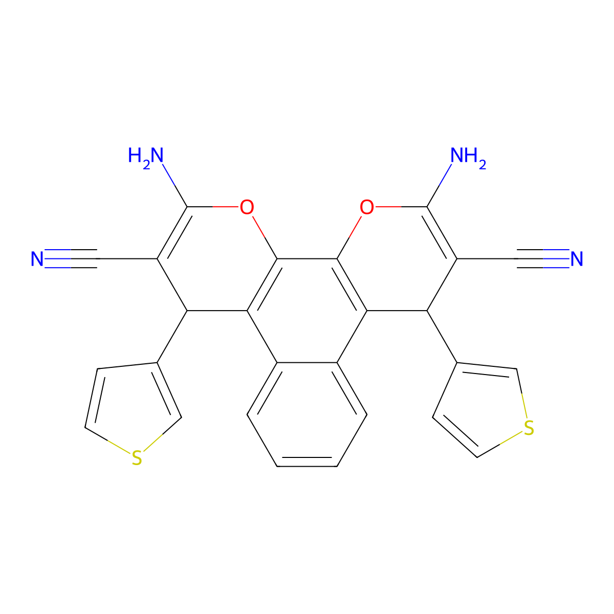 2,11-Diamino-4,9-di(thiophen-3-yl)-4,9-dihydrobenzo[f]pyrano[3,2-h]chromene-3,10-dicarbonitrile molecular structure, CAS 340809-03-2