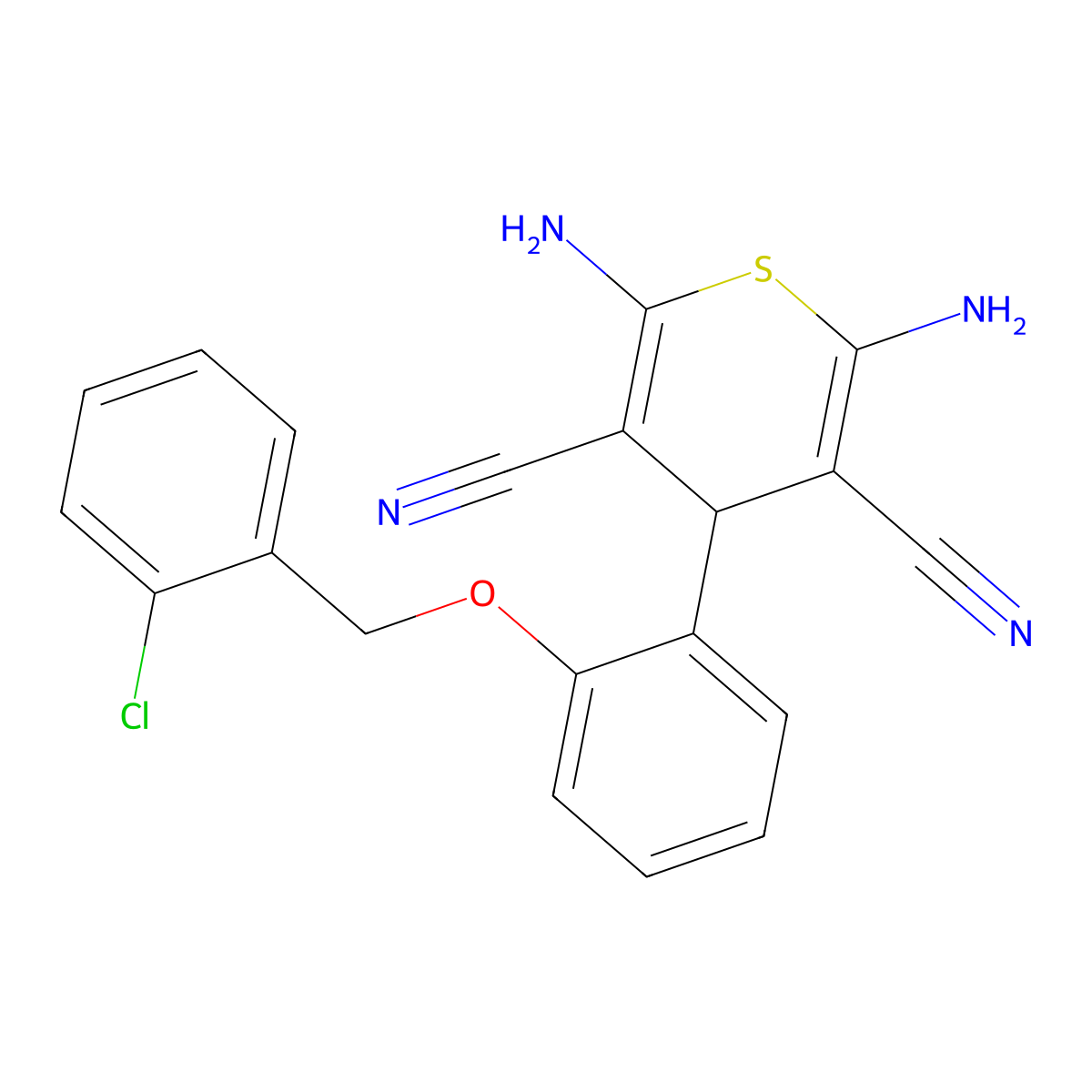 2,6-diamino-4-[2-[(2-chlorophenyl)methoxy]phenyl]-4H-thiopyran-3,5-dicarbonitrile molecular structure, CAS 340809-06-5
