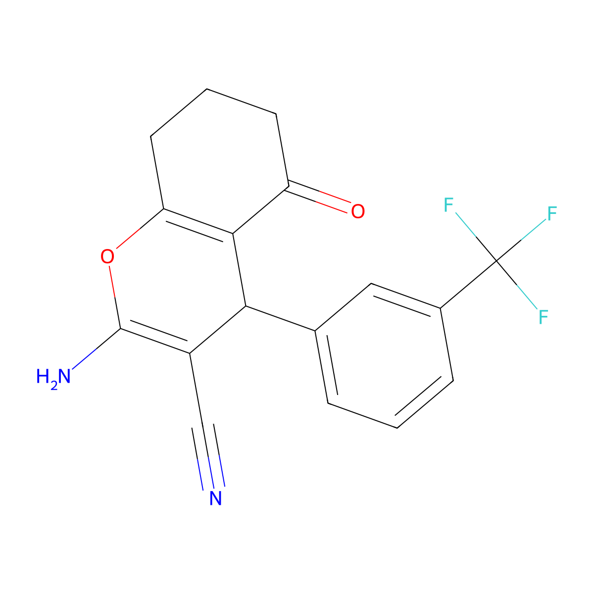 2-Amino-5-oxo-4-[3-(trifluoromethyl)phenyl]-4,6,7,8-tetrahydrochromene-3-carbonitrile molecular structure, CAS 340809-30-5