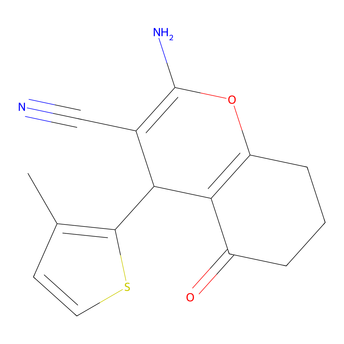 2-Amino-4-(3-methylthiophen-2-yl)-5-oxo-4,6,7,8-tetrahydrochromene-3-carbonitrile molecular structure, CAS 340809-33-8