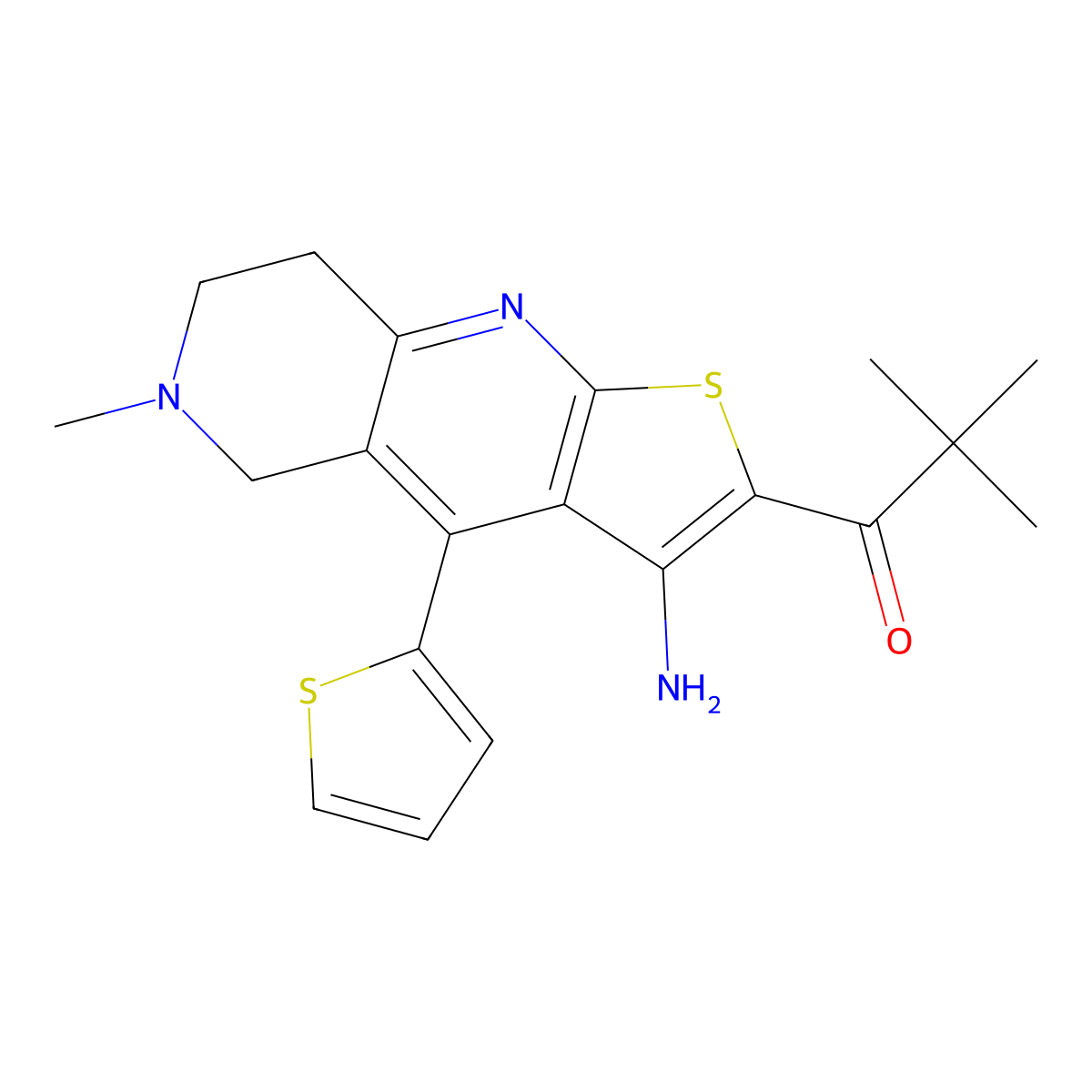 1-[3-Amino-6-methyl-4-(2-thienyl)-5,6,7,8-tetrahydrothieno[2,3-b][1,6]naphthyridin-2-yl]-2,2-dimethyl-1-propanone molecular structure, CAS 340811-29-2