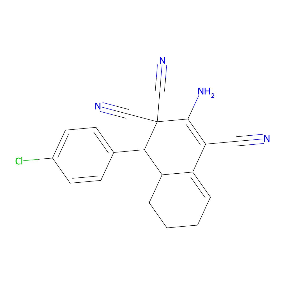 2-amino-4-(4-chlorophenyl)-4a,5,6,7-tetrahydro-4H-naphthalene-1,3,3-tricarbonitrile molecular structure, CAS 340812-15-9