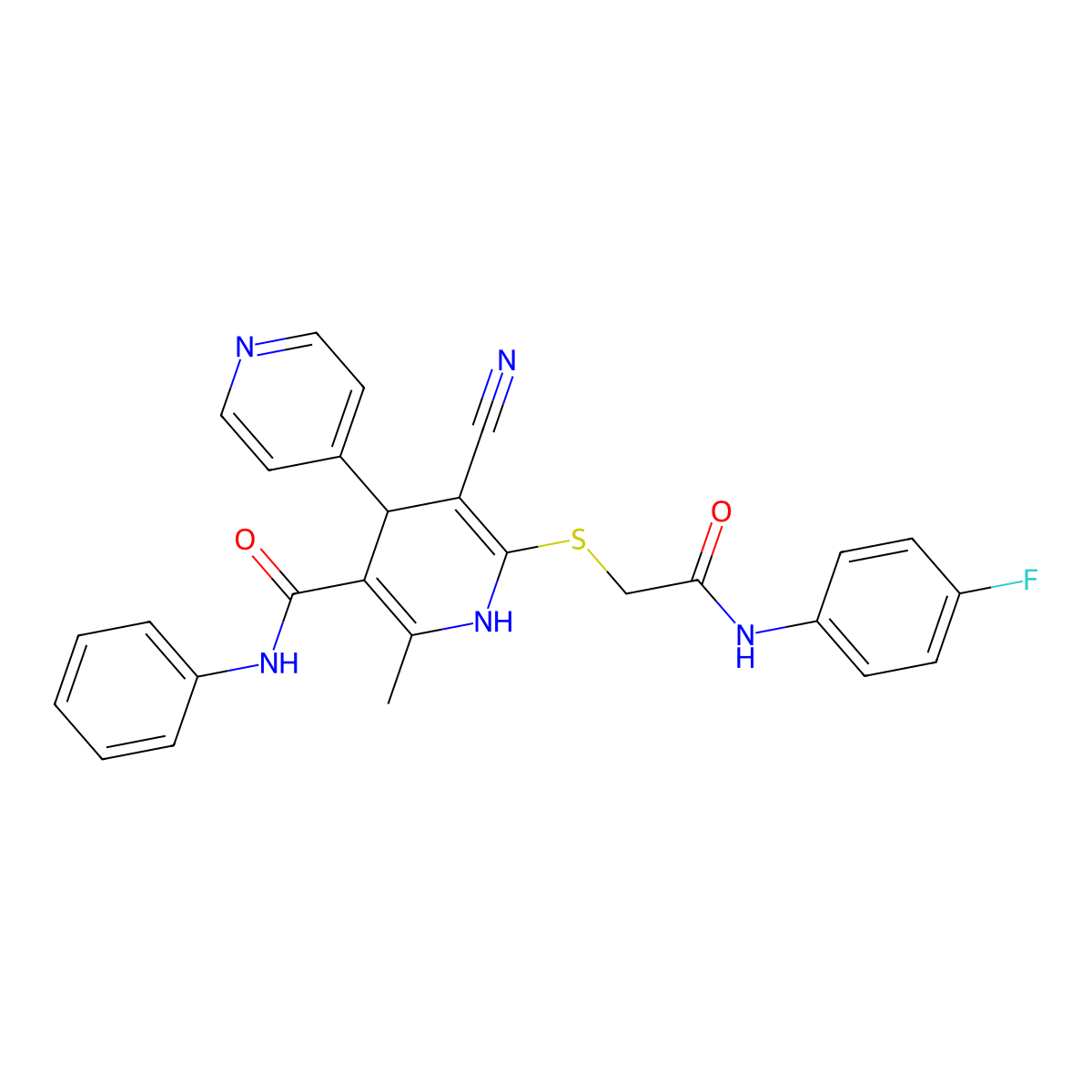 5-cyano-6-[2-(4-fluoroanilino)-2-oxoethyl]sulfanyl-2-methyl-N-phenyl-4-pyridin-4-yl-1,4-dihydropyridine-3-carboxamide molecular structure, CAS 340812-16-0