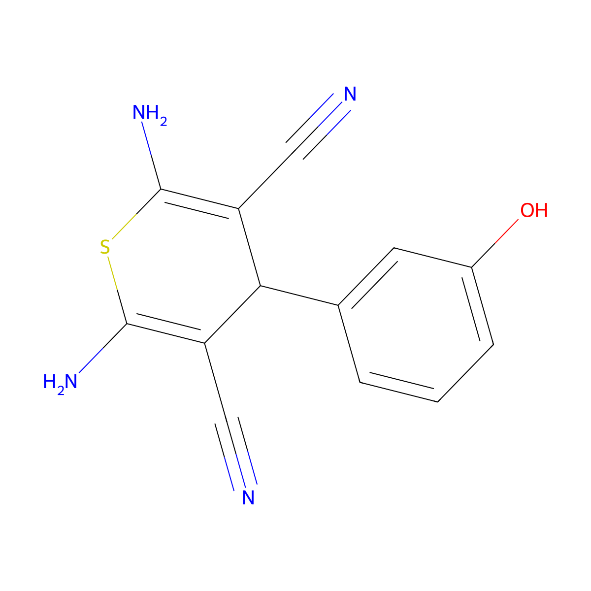 2,6-diamino-4-(3-hydroxyphenyl)-4H-thiopyran-3,5-dicarbonitrile molecular structure, CAS 340812-18-2