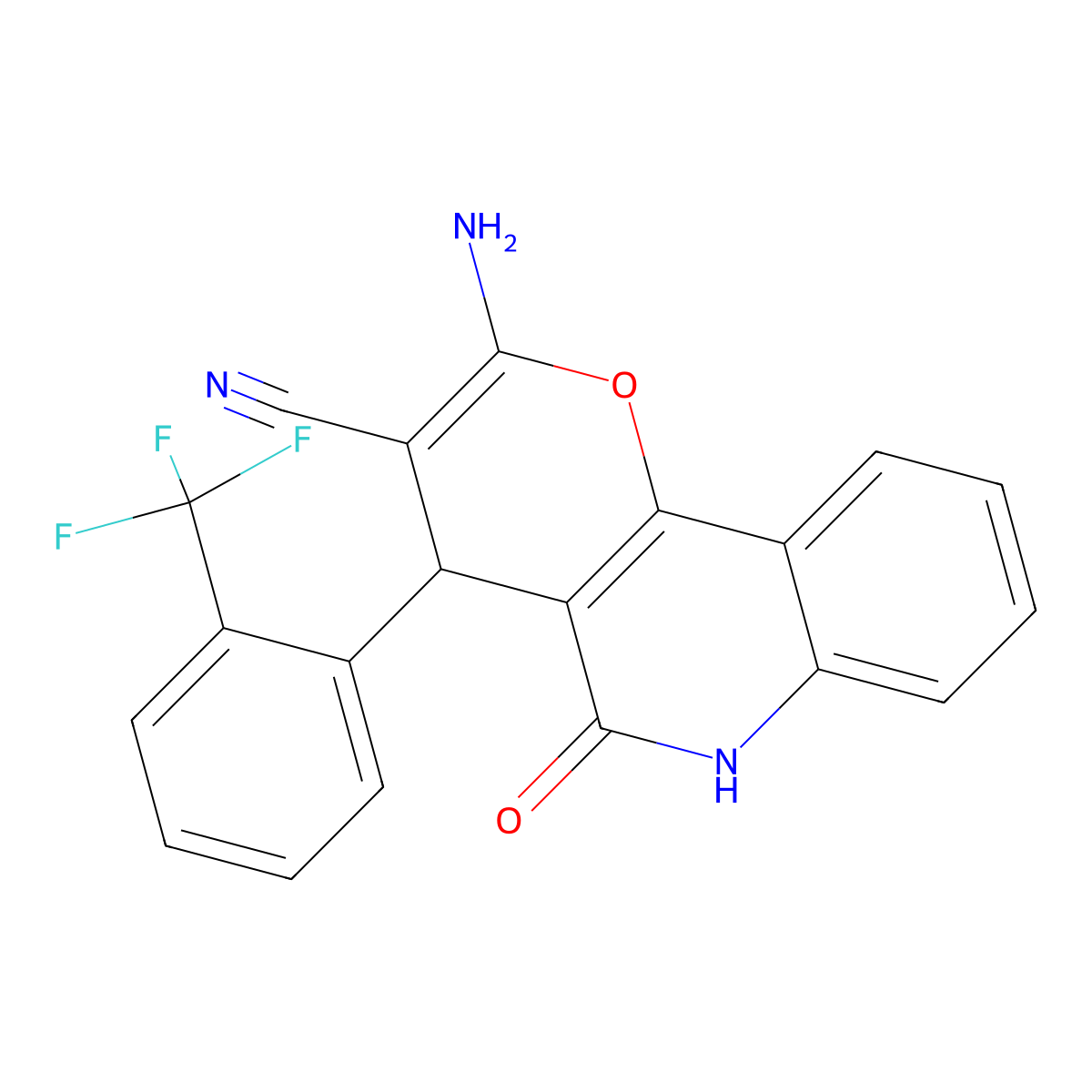 2-amino-5-oxo-4-[2-(trifluoromethyl)phenyl]-5,6-dihydro-4H-pyrano[3,2-c]quinoline-3-carbonitrile molecular structure, CAS 340812-31-9