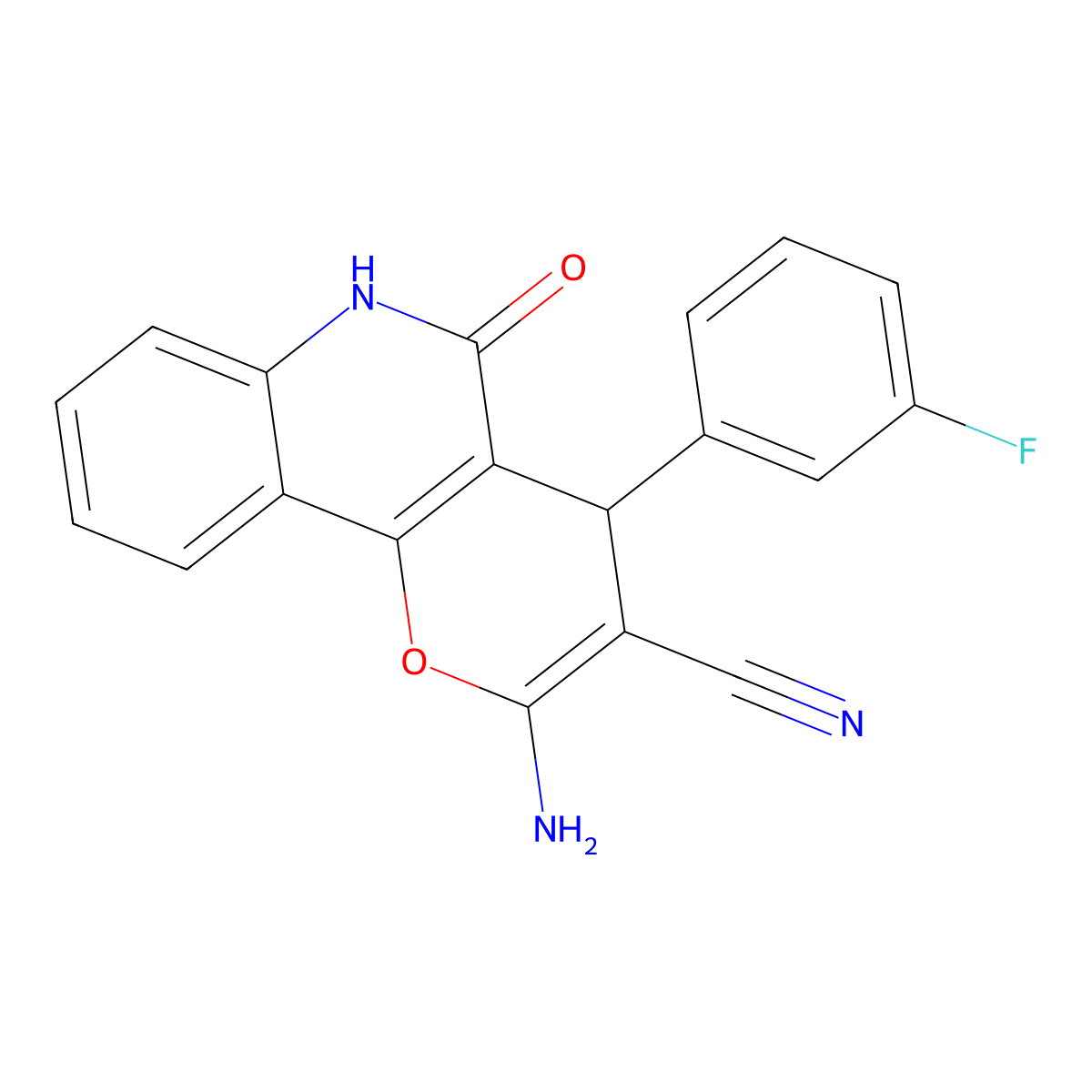 2-amino-4-(3-fluorophenyl)-5-oxo-5,6-dihydro-4H-pyrano[3,2-c]quinoline-3-carbonitrile molecular structure, CAS 340812-37-5