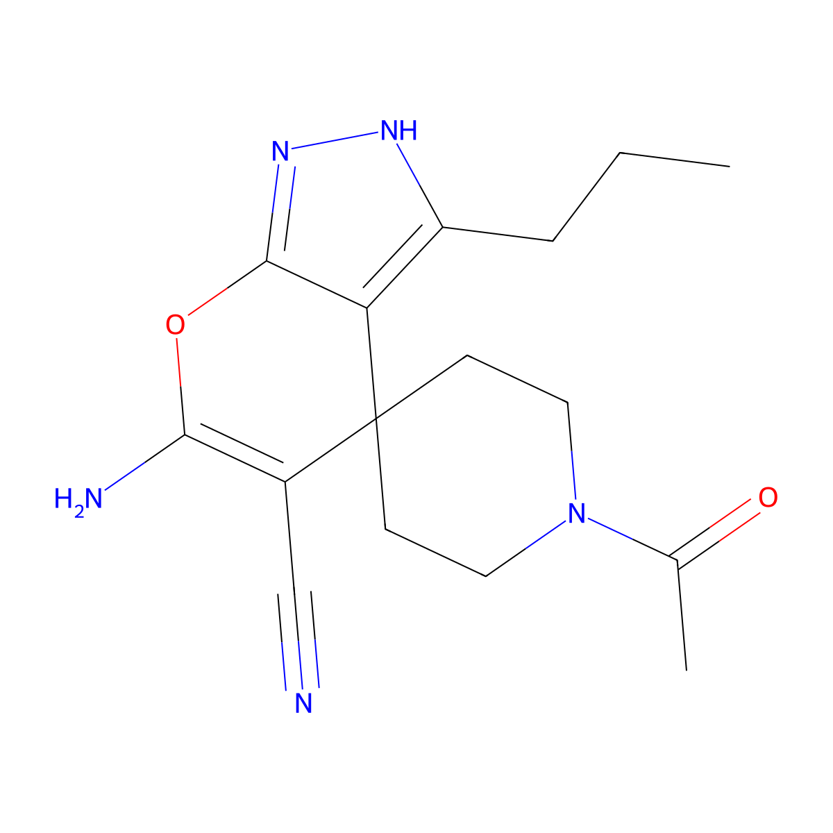 1'-Acetyl-6-amino-5-cyano-3-propyl-2,4-dihydrospiro[pyrano[2,3-c]pyrazole-4,4'-piperidine] molecular structure, CAS 340812-53-5