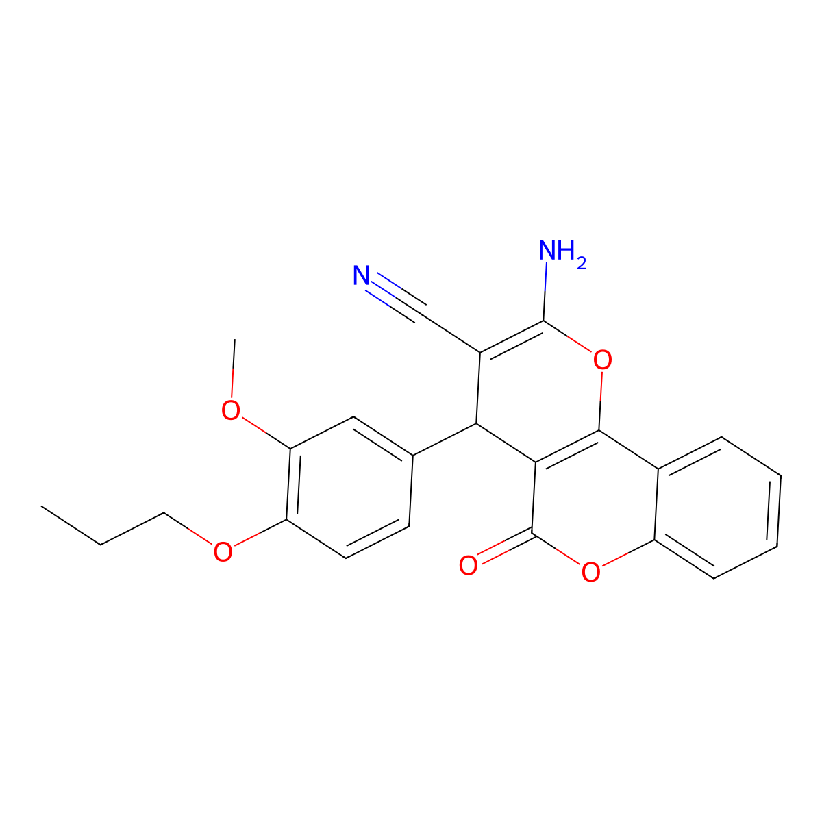 2-amino-4-(3-methoxy-4-propoxyphenyl)-5-oxo-4H,5H-pyrano[3,2-c]chromene-3-carbonitrile molecular structure, CAS 340812-67-1