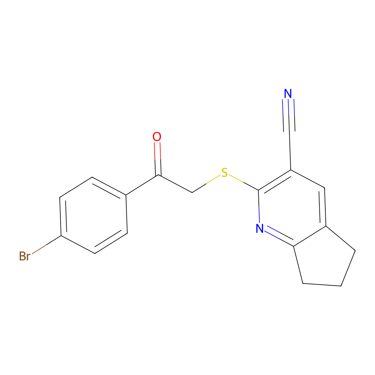2-{[2-(4-bromophenyl)-2-oxoethyl]sulfanyl}-5H,6H,7H-cyclopenta[b]pyridine-3-carbonitrile molecular structure, CAS 340812-89-7