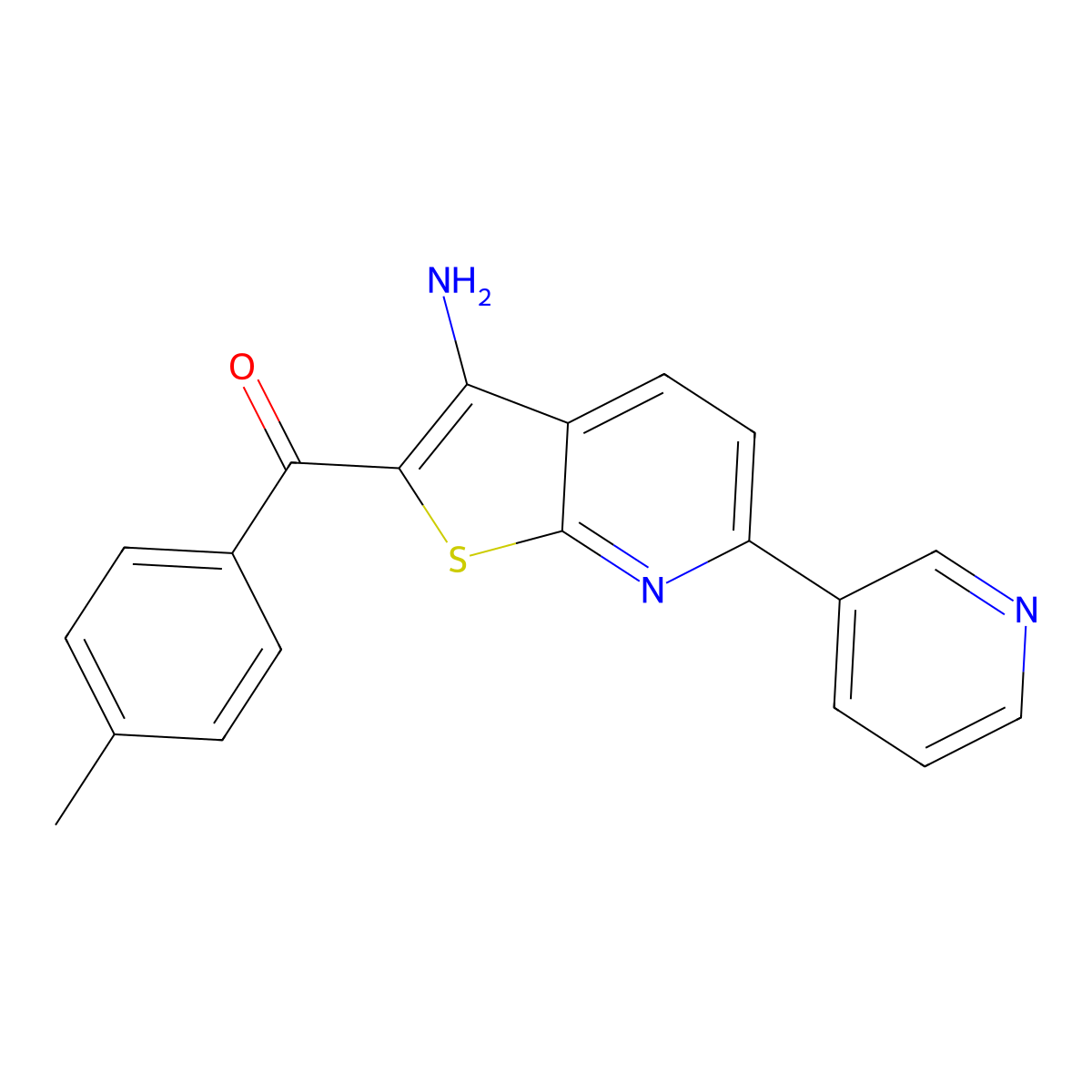 (3-Amino-6-pyridin-3-ylthieno[2,3-b]pyridin-2-yl)-(4-methylphenyl)methanone molecular structure, CAS 340813-01-6
