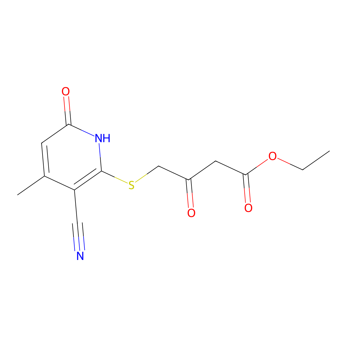 Ethyl 4-[(3-cyano-1,6-dihydro-4-methyl-6-oxo-2-pyridinyl)thio]-3-oxobutanoate molecular structure, CAS 340813-19-6