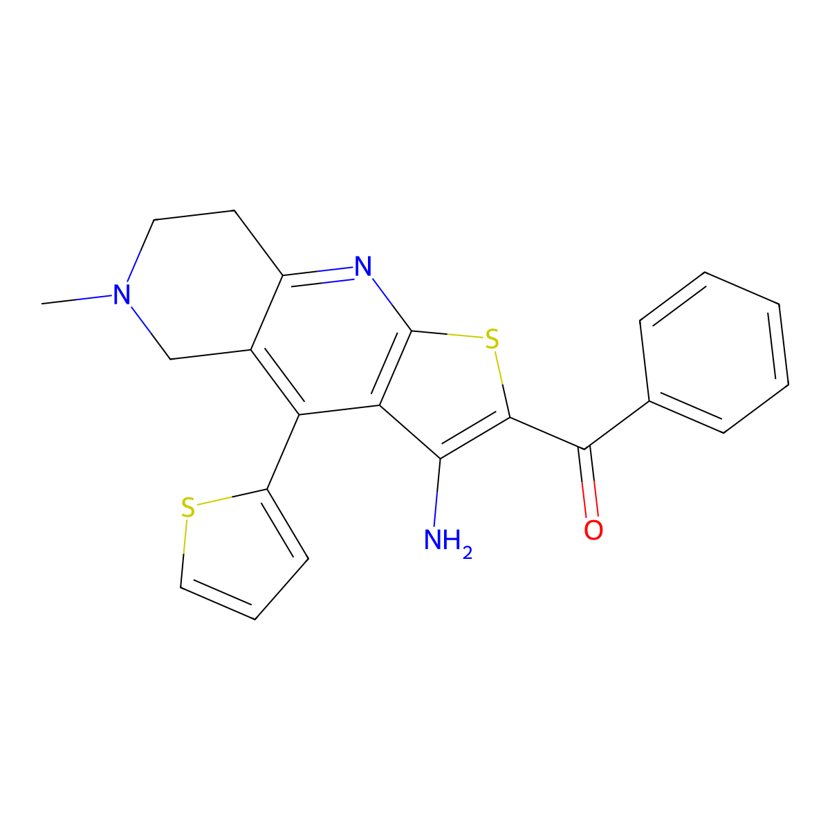 (3-amino-6-methyl-4-thiophen-2-yl-7,8-dihydro-5H-thieno[2,3-b][1,6]naphthyridin-2-yl)-phenylmethanone molecular structure, CAS 340813-70-9