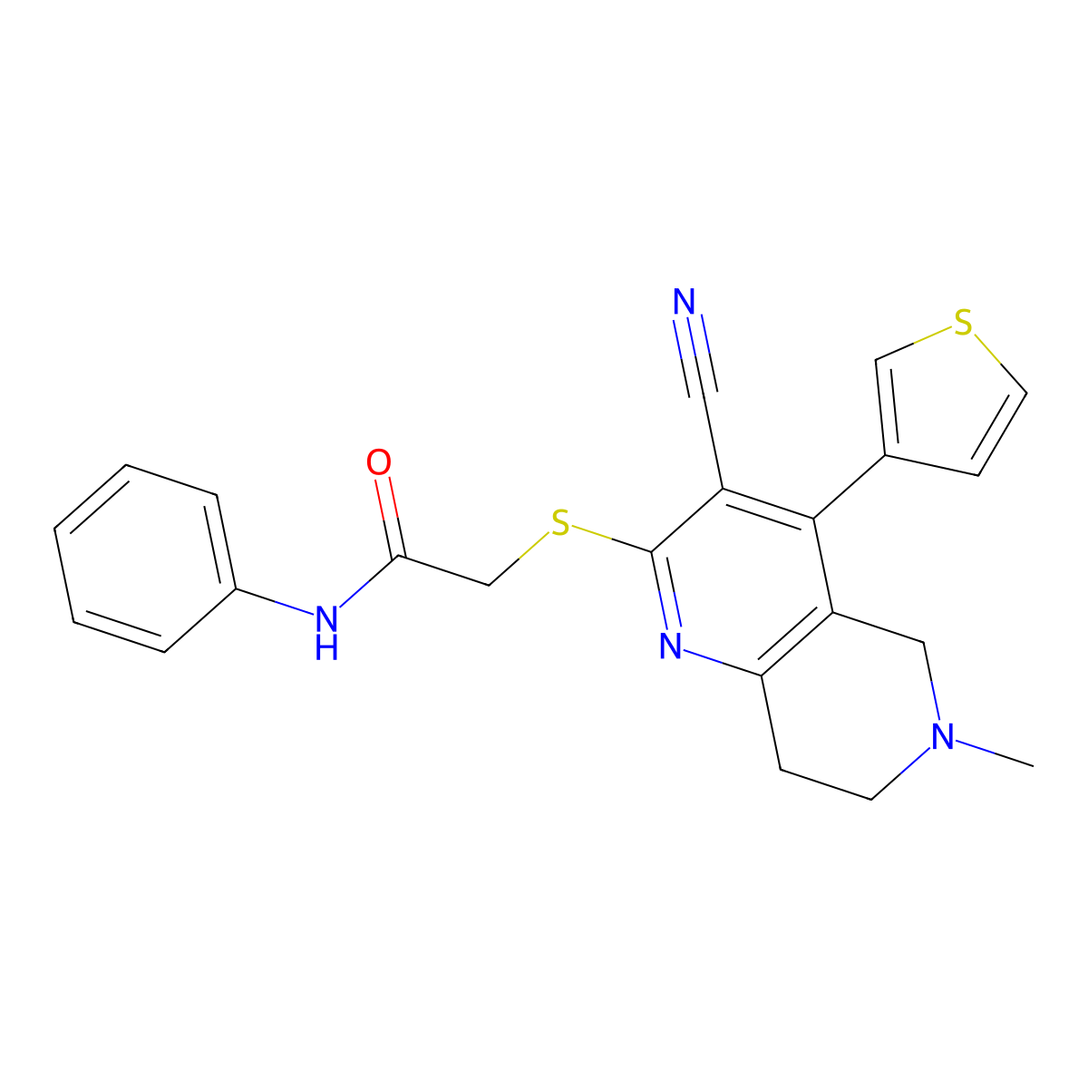 2-{[3-cyano-6-methyl-4-(3-thienyl)-5,6,7,8-tetrahydro[1,6]naphthyridin-2-yl]sulfanyl}-N-phenylacetamide molecular structure, CAS 340813-92-5