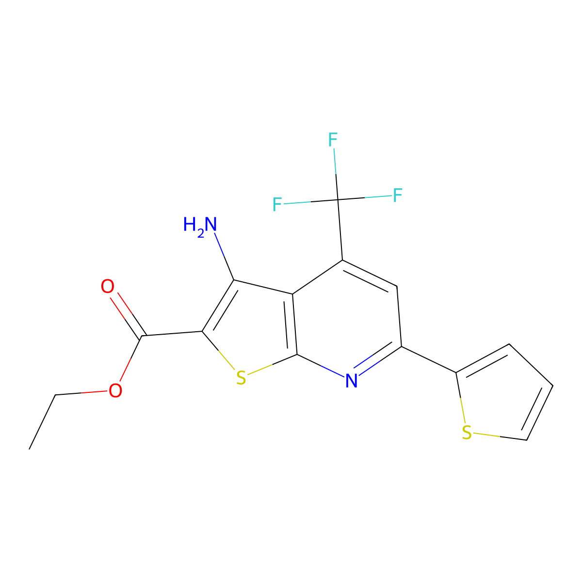 Ethyl 3-amino-6-(thiophen-2-yl)-4-(trifluoromethyl)thieno[2,3-b]pyridine-2-carboxylate molecular structure, CAS 340816-56-0