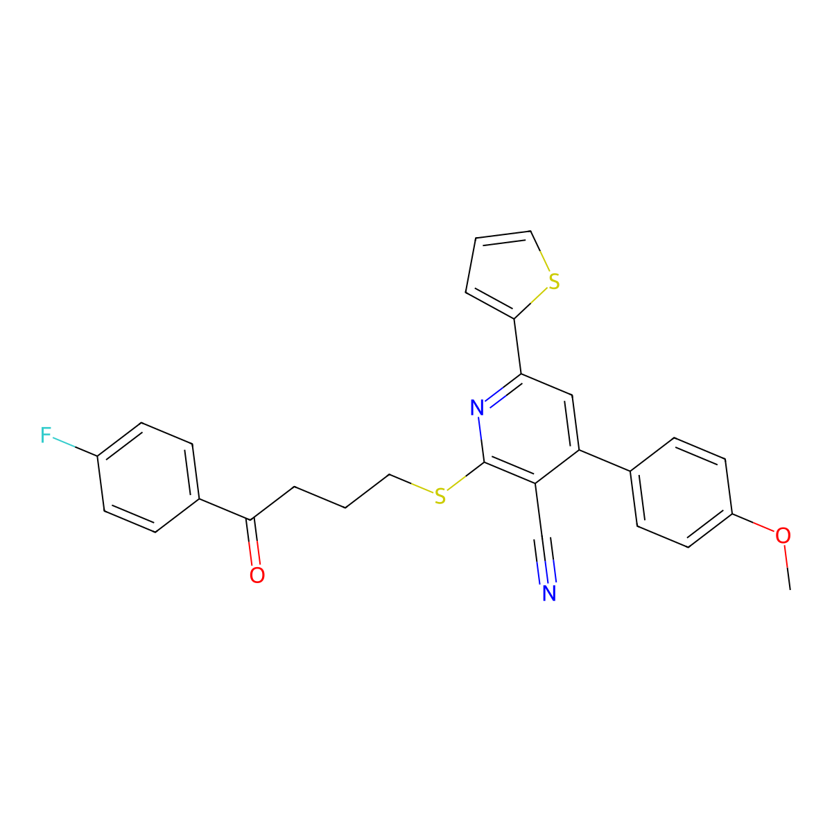 2-[4-(4-Fluorophenyl)-4-oxobutyl]sulfanyl-4-(4-methoxyphenyl)-6-thiophen-2-ylpyridine-3-carbonitrile molecular structure, CAS 340816-77-5