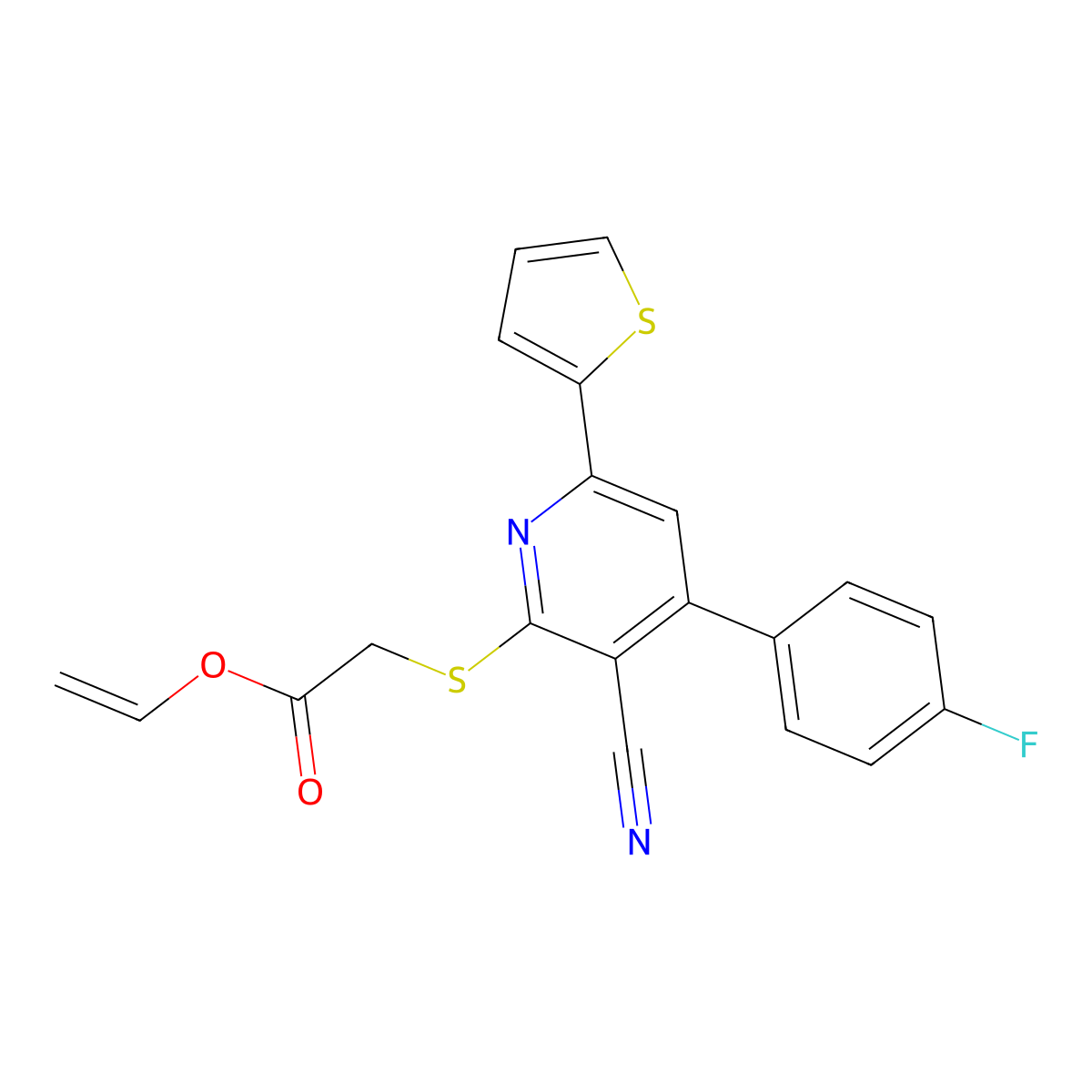 Vinyl 2-[3-cyano-4-(4-fluorophenyl)-6-(2-thienyl)-2-pyridylthio]acetate molecular structure, CAS 340816-78-6