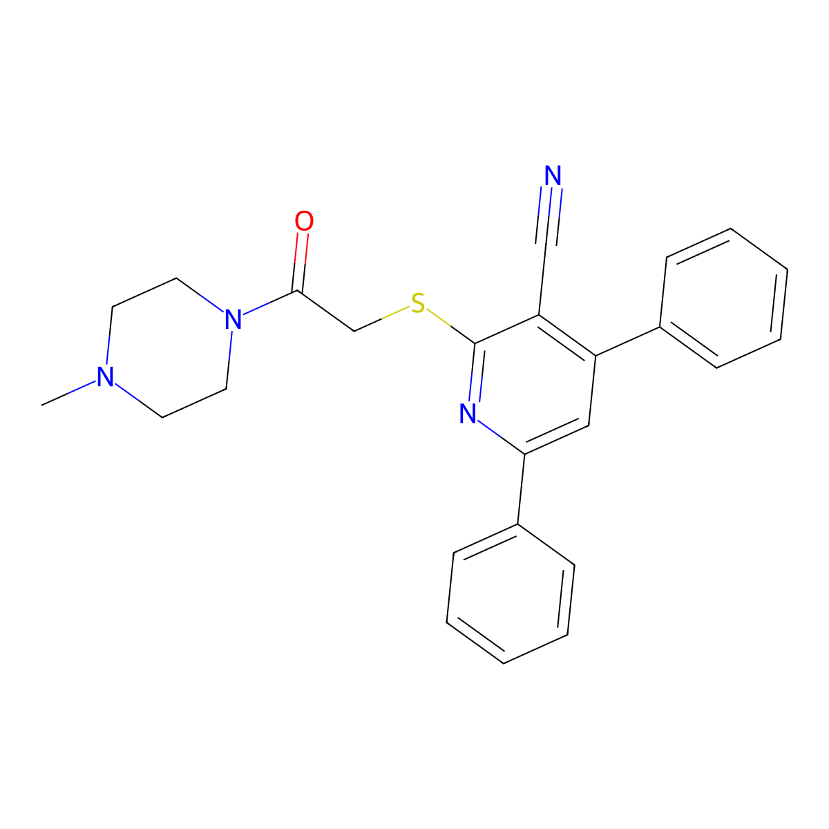 2-((2-(4-Methylpiperazin-1-yl)-2-oxoethyl)thio)-4,6-diphenylnicotinonitrile molecular structure, CAS 340816-84-4