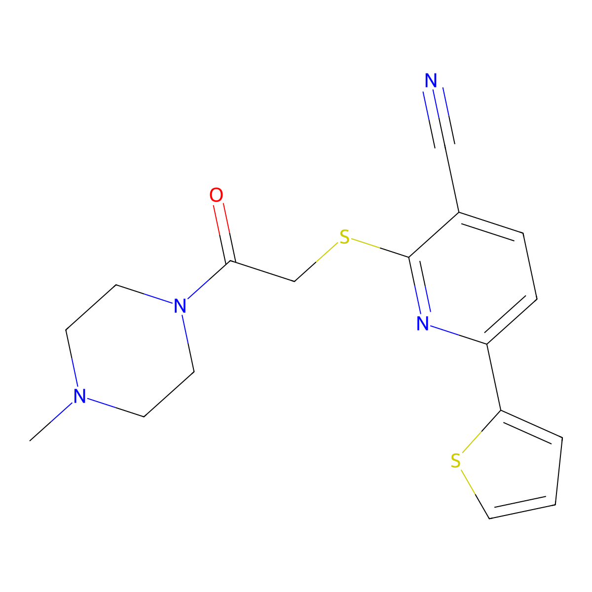 2-{[2-(4-Methylpiperazin-1-yl)-2-oxoethyl]sulfanyl}-6-(thiophen-2-yl)pyridine-3-carbonitrile molecular structure, CAS 340816-86-6