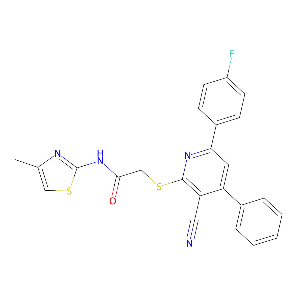 2-{[3-cyano-6-(4-fluorophenyl)-4-phenylpyridin-2-yl]sulfanyl}-N-(4-methyl-1,3-thiazol-2-yl)acetamide molecular structure, CAS 340816-94-6