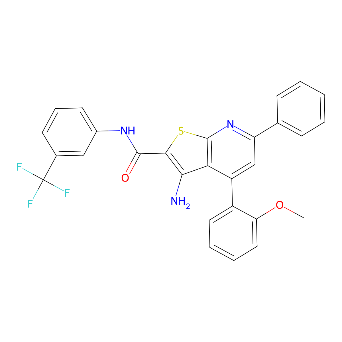 3-amino-4-(2-methoxyphenyl)-6-phenyl-N-[3-(trifluoromethyl)phenyl]thieno[2,3-b]pyridine-2-carboxamide molecular structure, CAS 340817-14-3