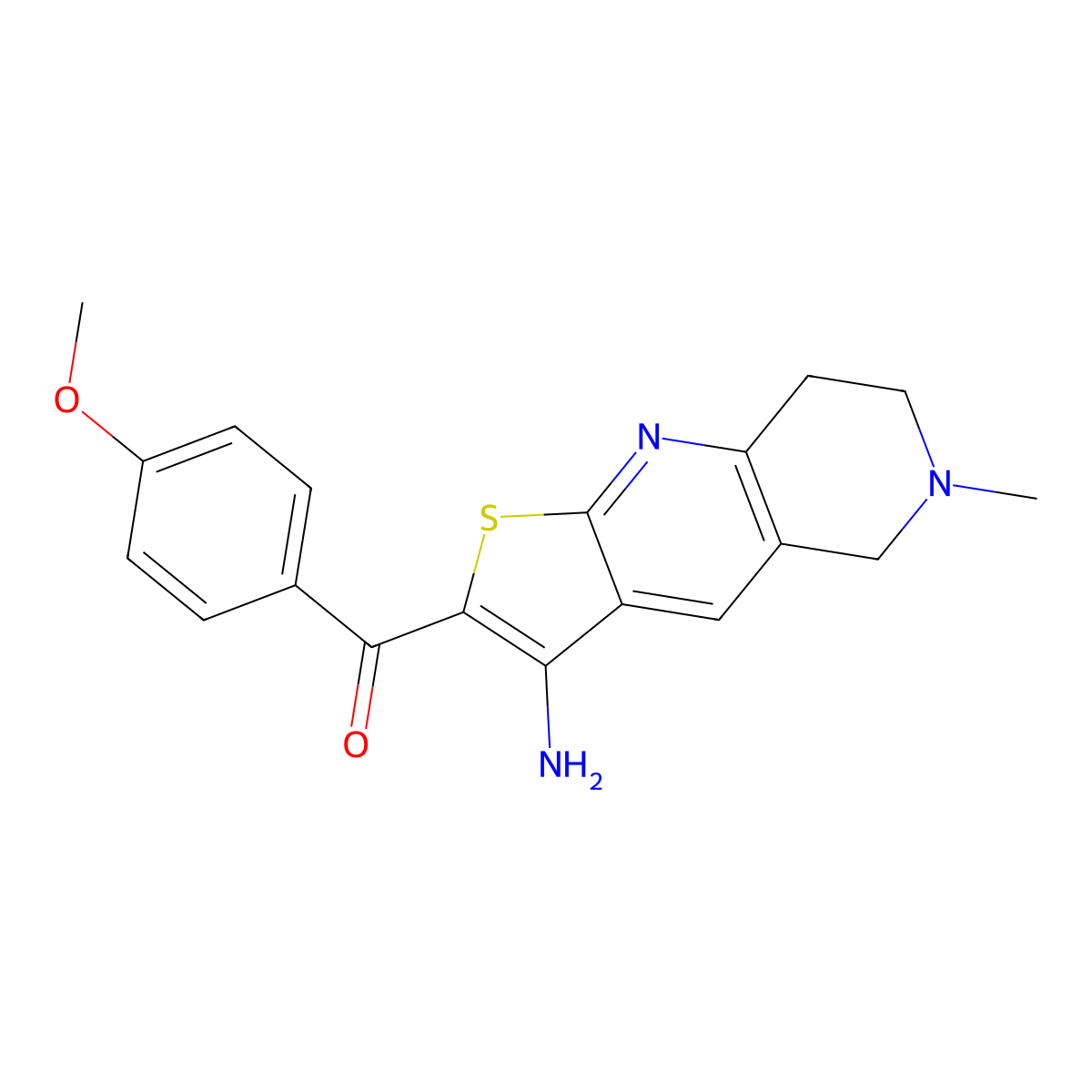 (3-Amino-6-methyl-5,6,7,8-tetrahydrothieno[2,3-b][1,6]naphthyridin-2-yl)(4-methoxyphenyl)methanone molecular structure, CAS 340817-44-9