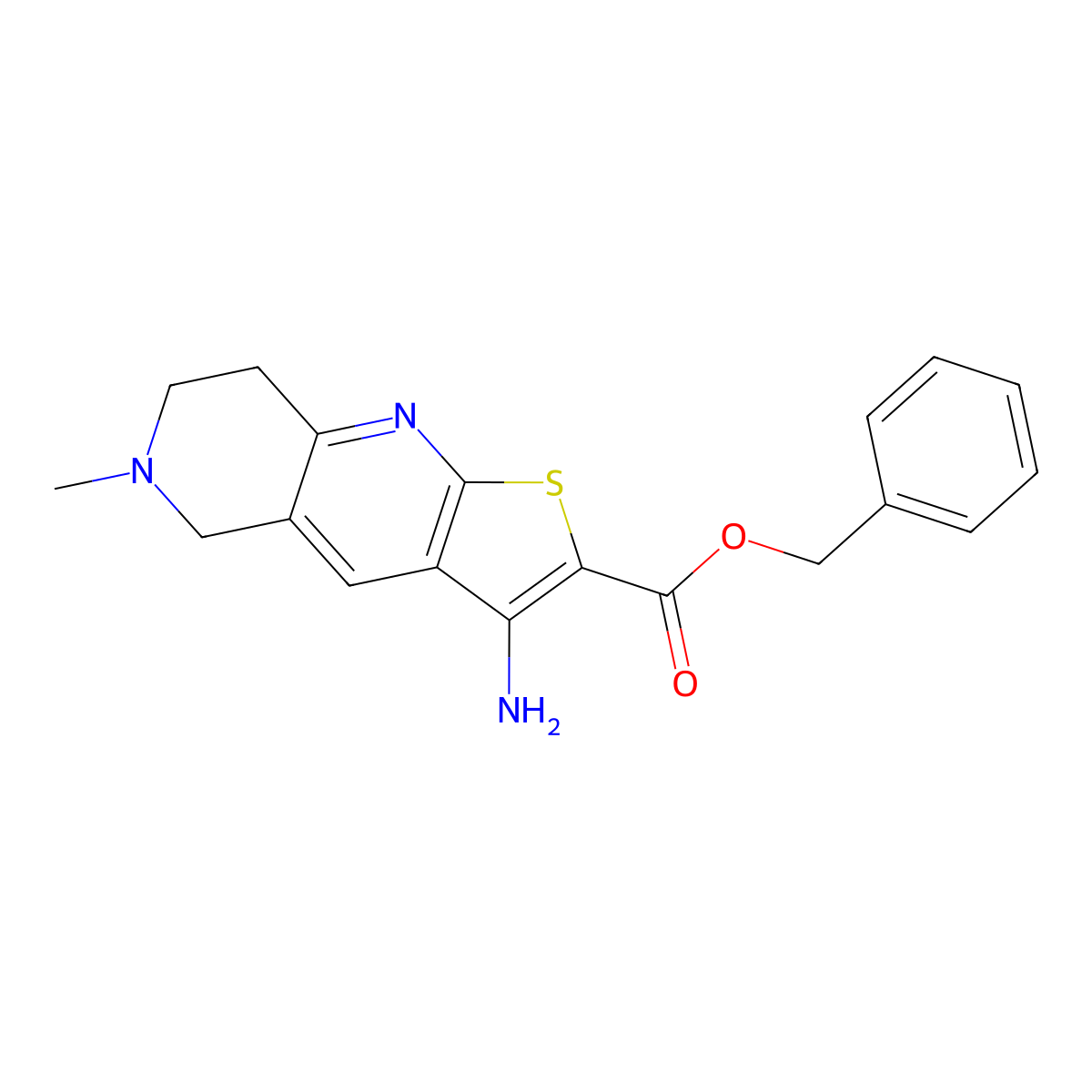 Benzyl 3-amino-6-methyl-5,6,7,8-tetrahydrothieno[2,3-b][1,6]naphthyridine-2-carboxylate molecular structure, CAS 340817-45-0