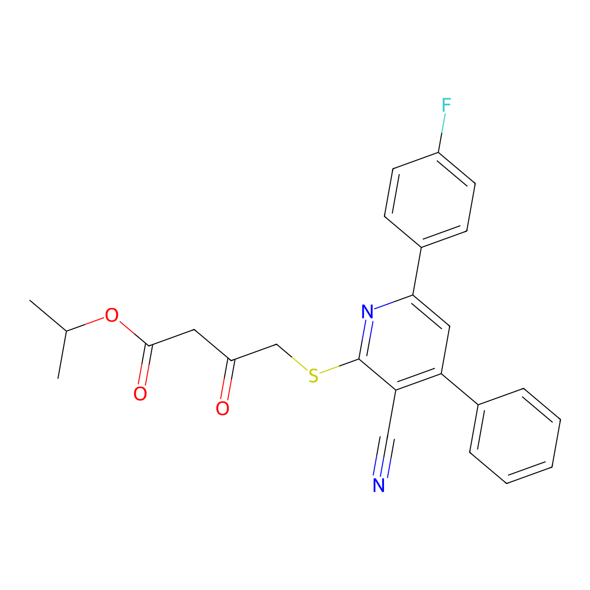 Isopropyl 4-{[3-cyano-6-(4-fluorophenyl)-4-phenyl-2-pyridinyl]sulfanyl}-3-oxobutanoate molecular structure, CAS 340817-53-0