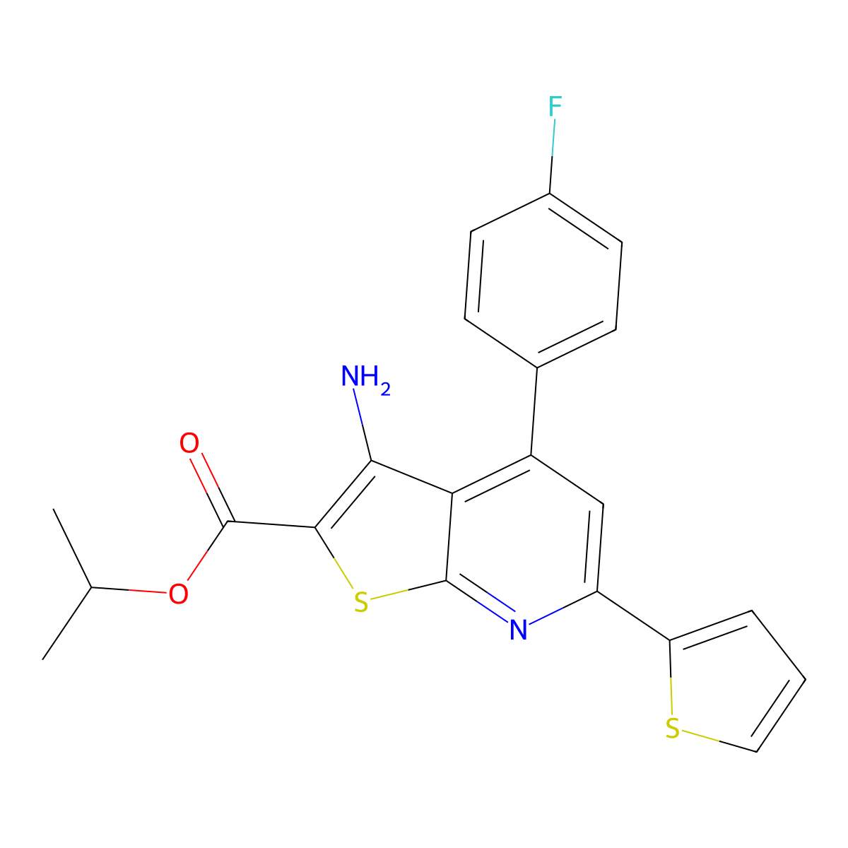 Propan-2-yl 3-amino-4-(4-fluorophenyl)-6-(thiophen-2-yl)thieno[2,3-b]pyridine-2-carboxylate molecular structure, CAS 340817-76-7