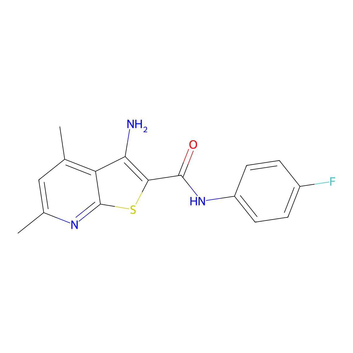 3-amino-N-(4-fluorophenyl)-4,6-dimethylthieno[2,3-b]pyridine-2-carboxamide molecular structure, CAS 340817-80-3