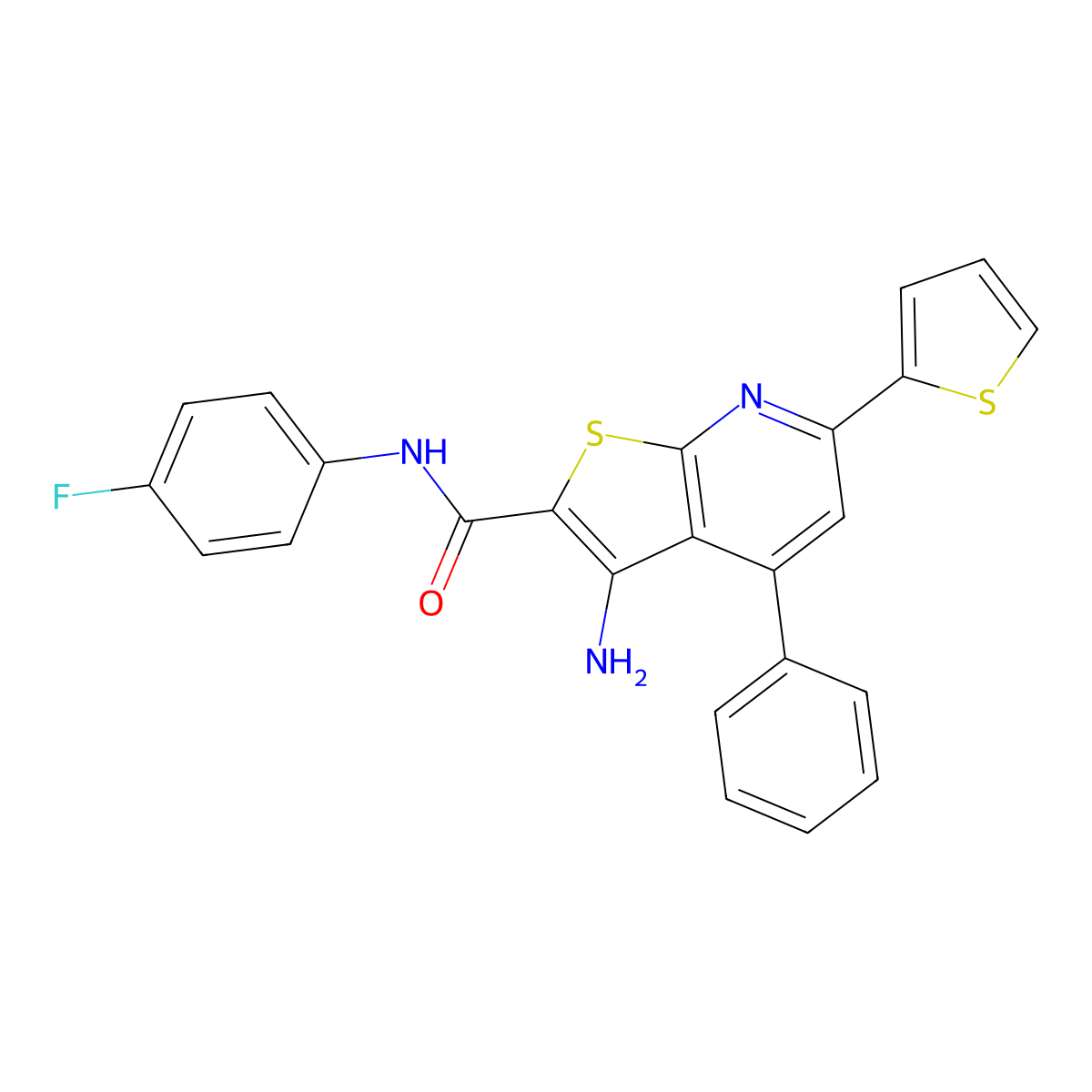 3-amino-N-(4-fluorophenyl)-4-phenyl-6-(2-thienyl)thieno[2,3-b]pyridine-2-carboxamide molecular structure, CAS 340817-81-4
